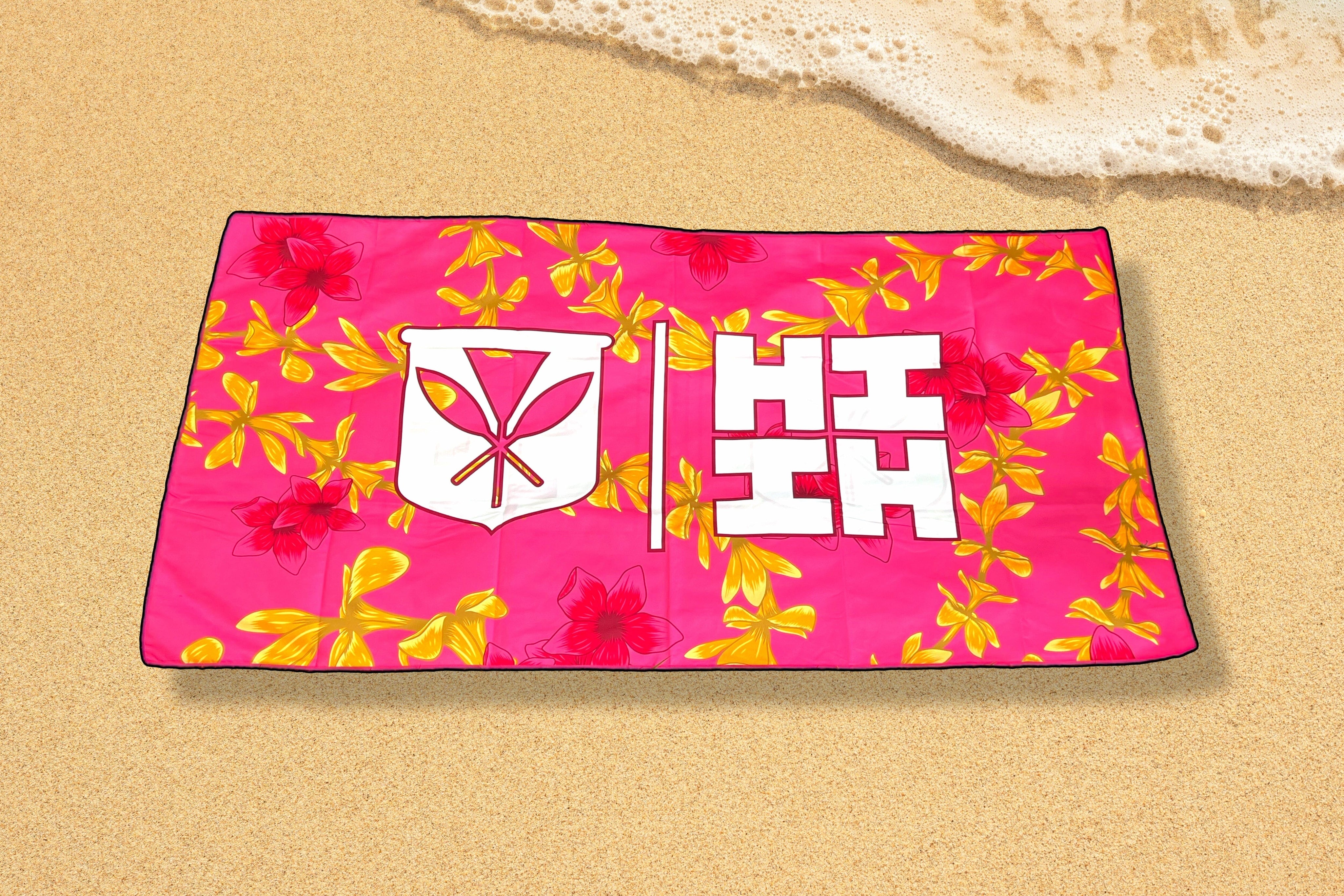 SIMPLE LOGO PINK FLORAL TOWEL Utility Hawaii's Finest 