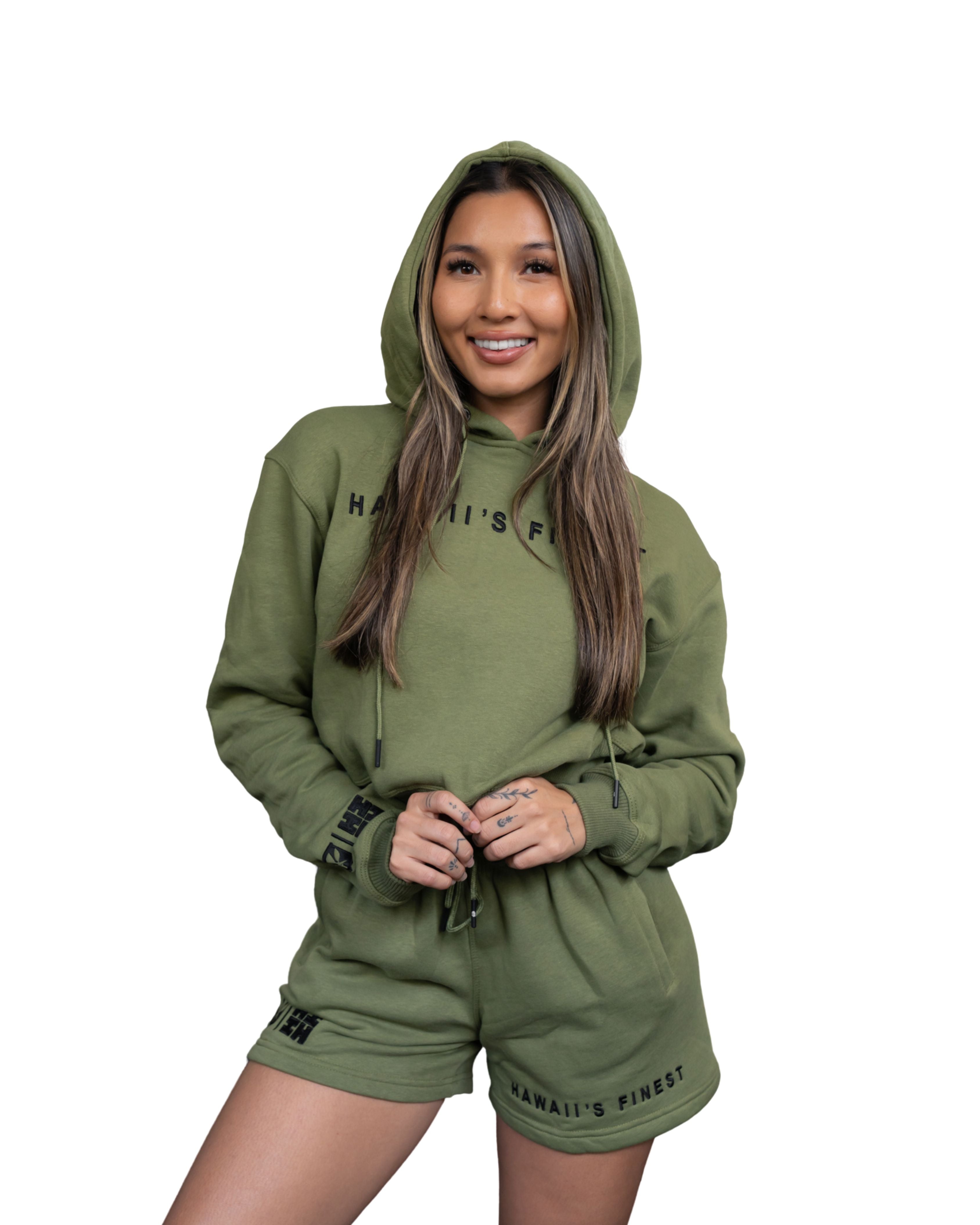 SIMPLE MILITARY & BLACK WOMEN'S CROP HOODIE Jacket Hawaii's Finest 