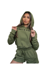 SIMPLE MILITARY & BLACK WOMEN'S CROP HOODIE Jacket Hawaii's Finest 