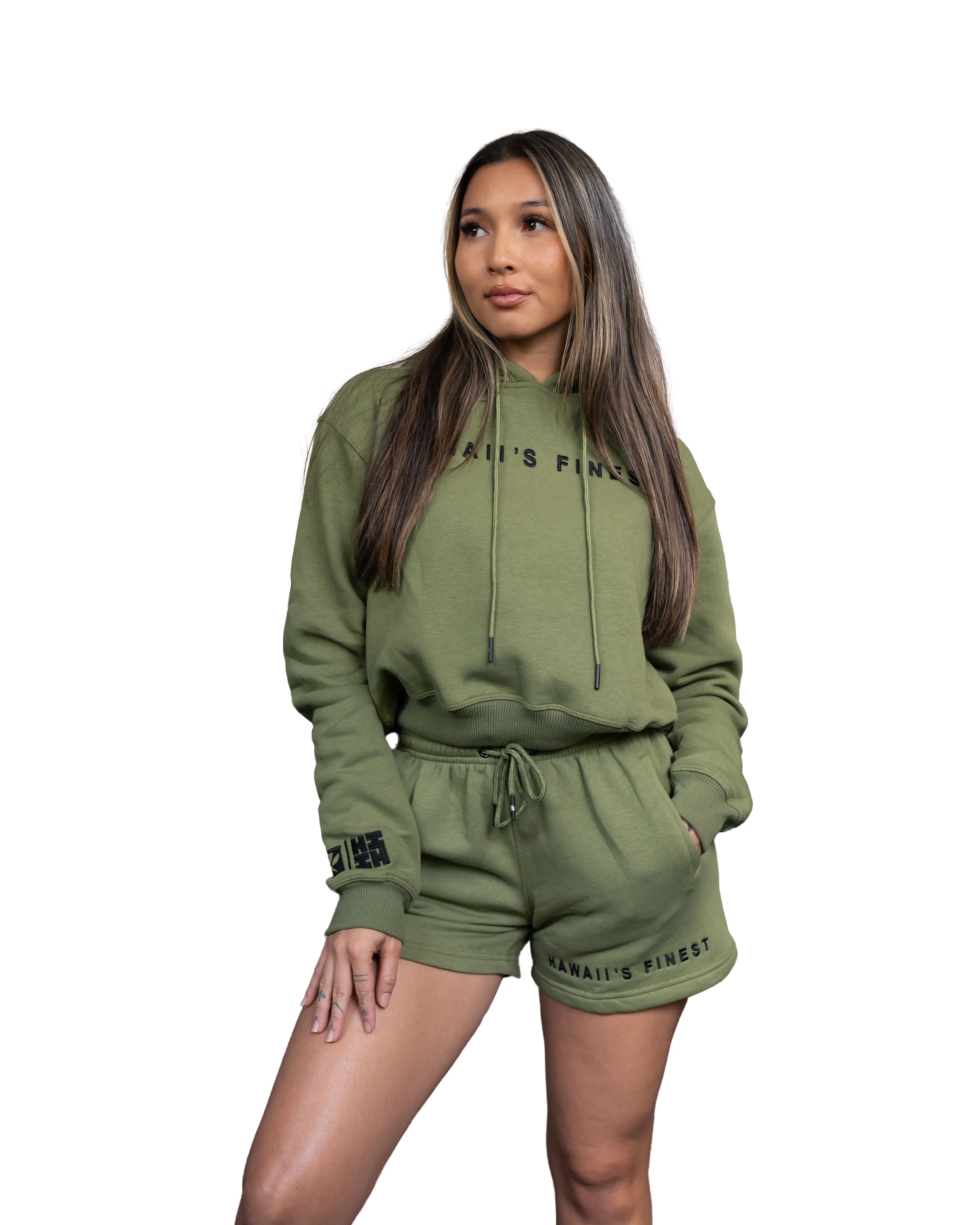 SIMPLE MILITARY & BLACK WOMEN'S CROP HOODIE Jacket Hawaii's Finest X-SMALL 