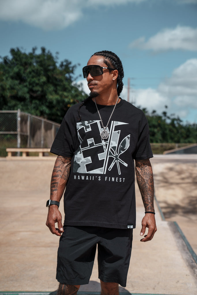 SPLIT BLOCK CAMO BLACK T-SHIRT Shirts Hawaii's Finest 