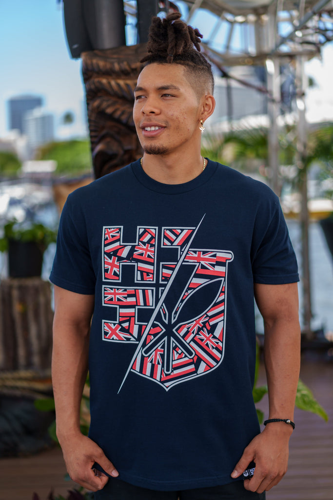 SPLIT LOGO FLAG NAVY T-SHIRT Shirts Hawaii's Finest MEDIUM 