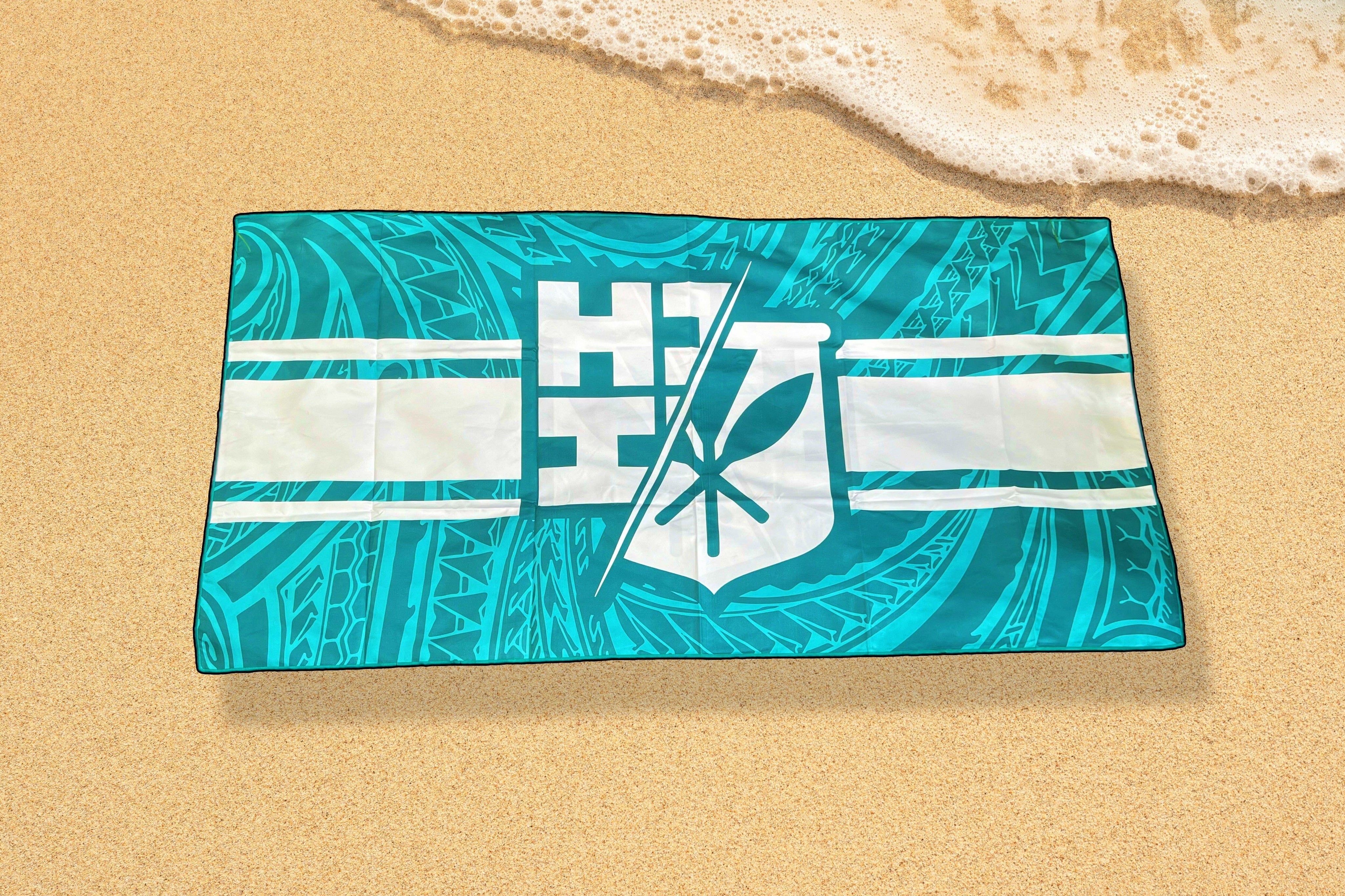 SPLIT LOGO TEAL TRIBAL TOWEL Utility Hawaii's Finest 