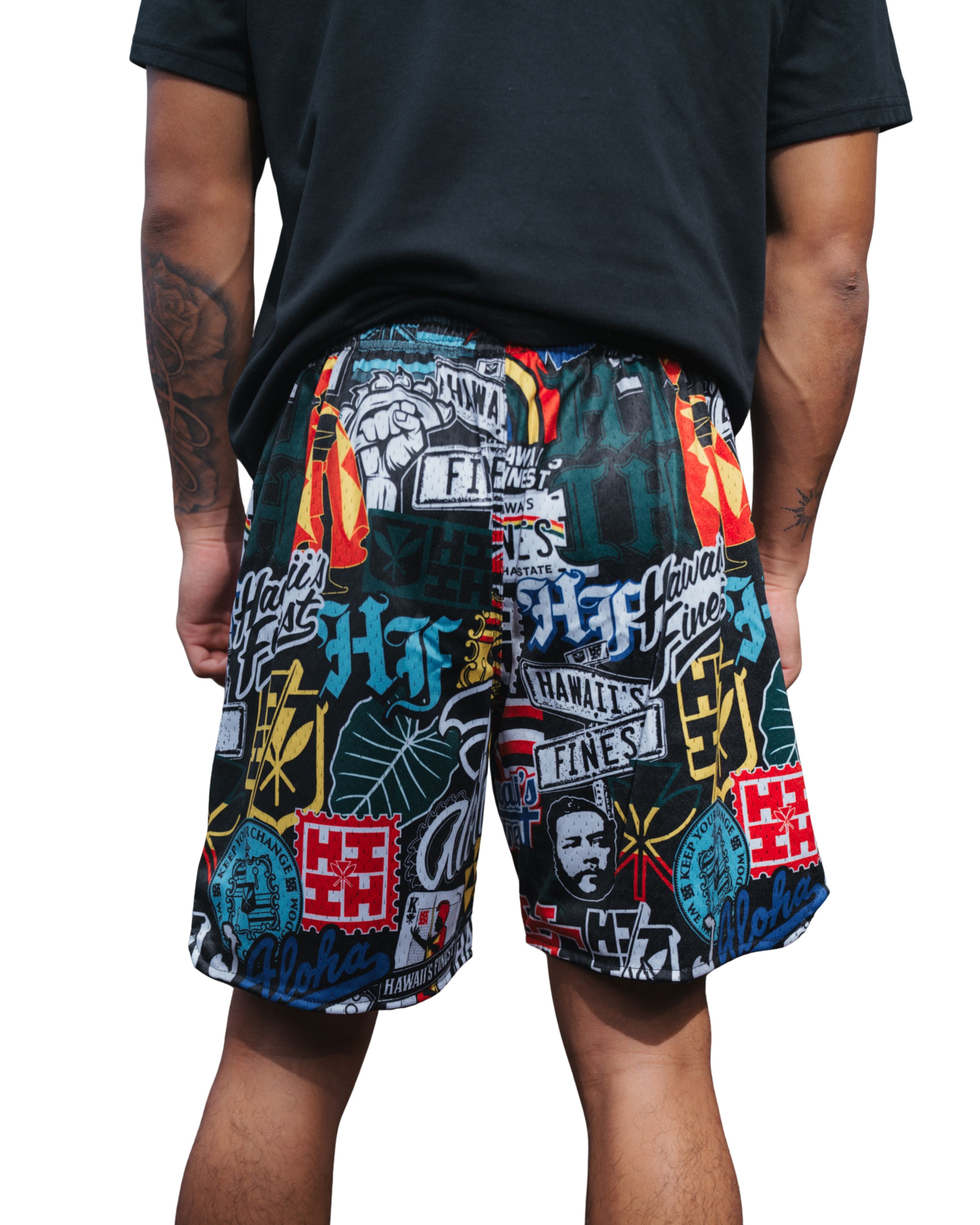 STICKERBOMB MESH SHORTS Shorts Hawaii's Finest 