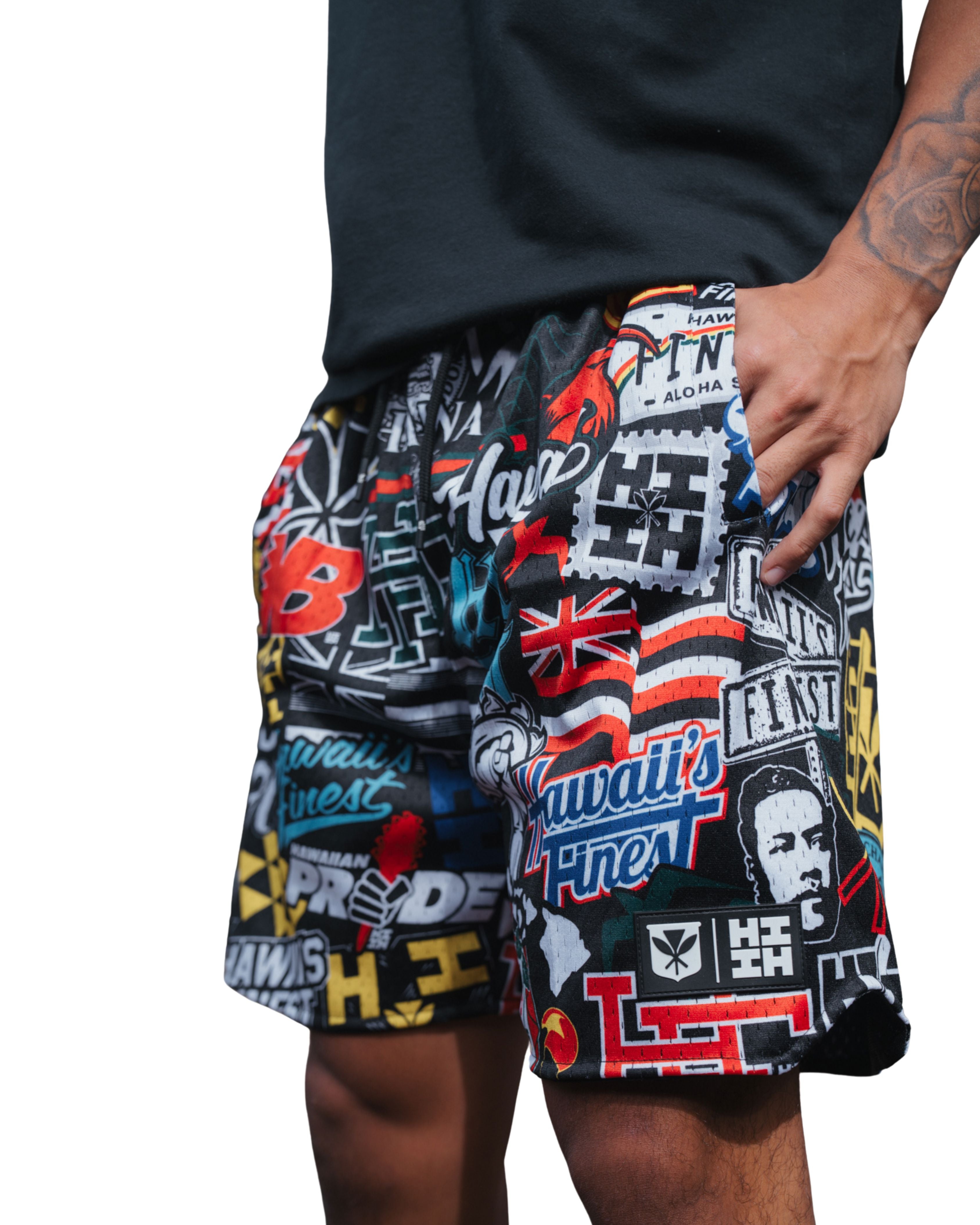 STICKERBOMB MESH SHORTS Shorts Hawaii's Finest X-SMALL 