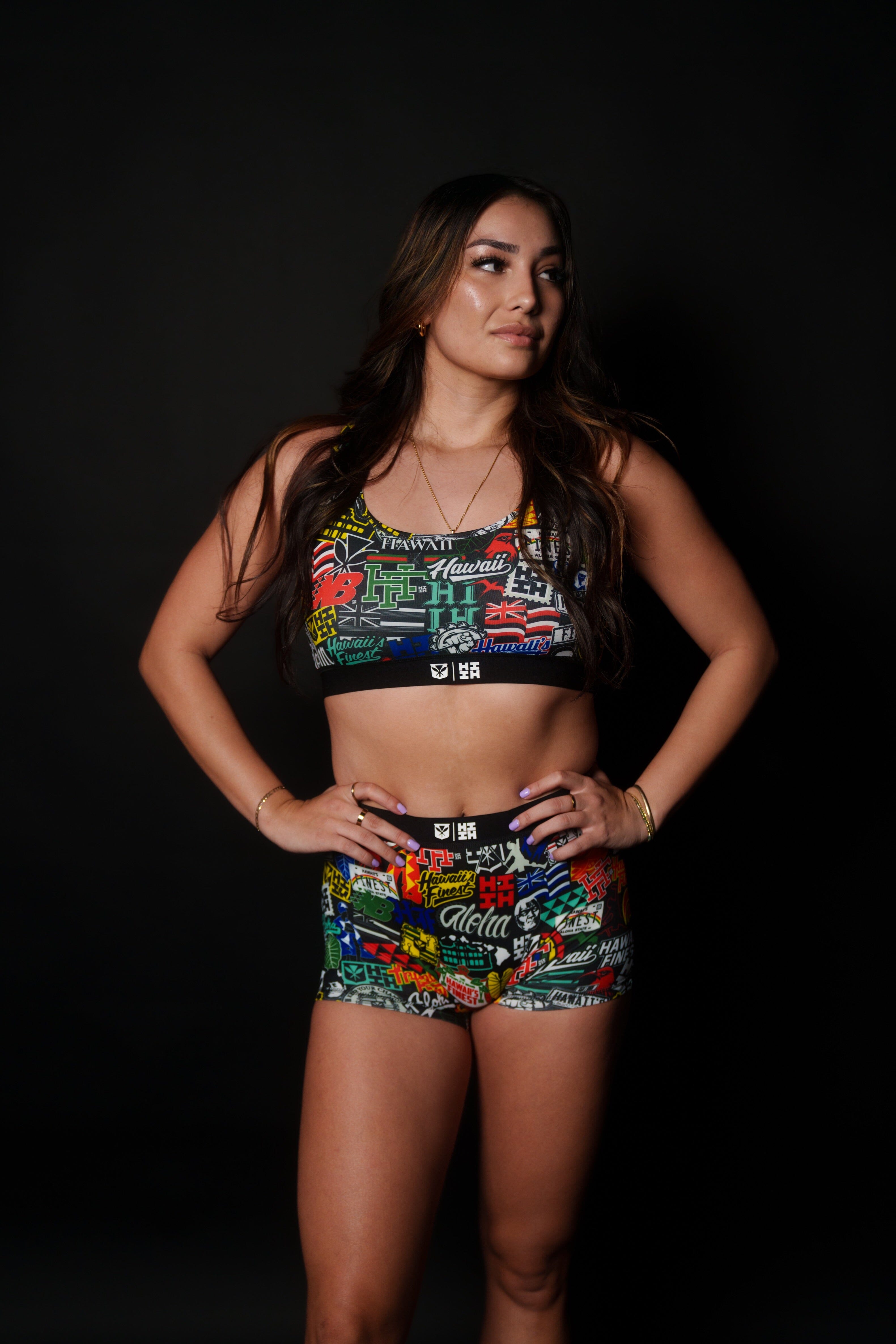 STICKERBOMB WOMEN'S BOY SHORTS Activewear Hawaii's Finest 