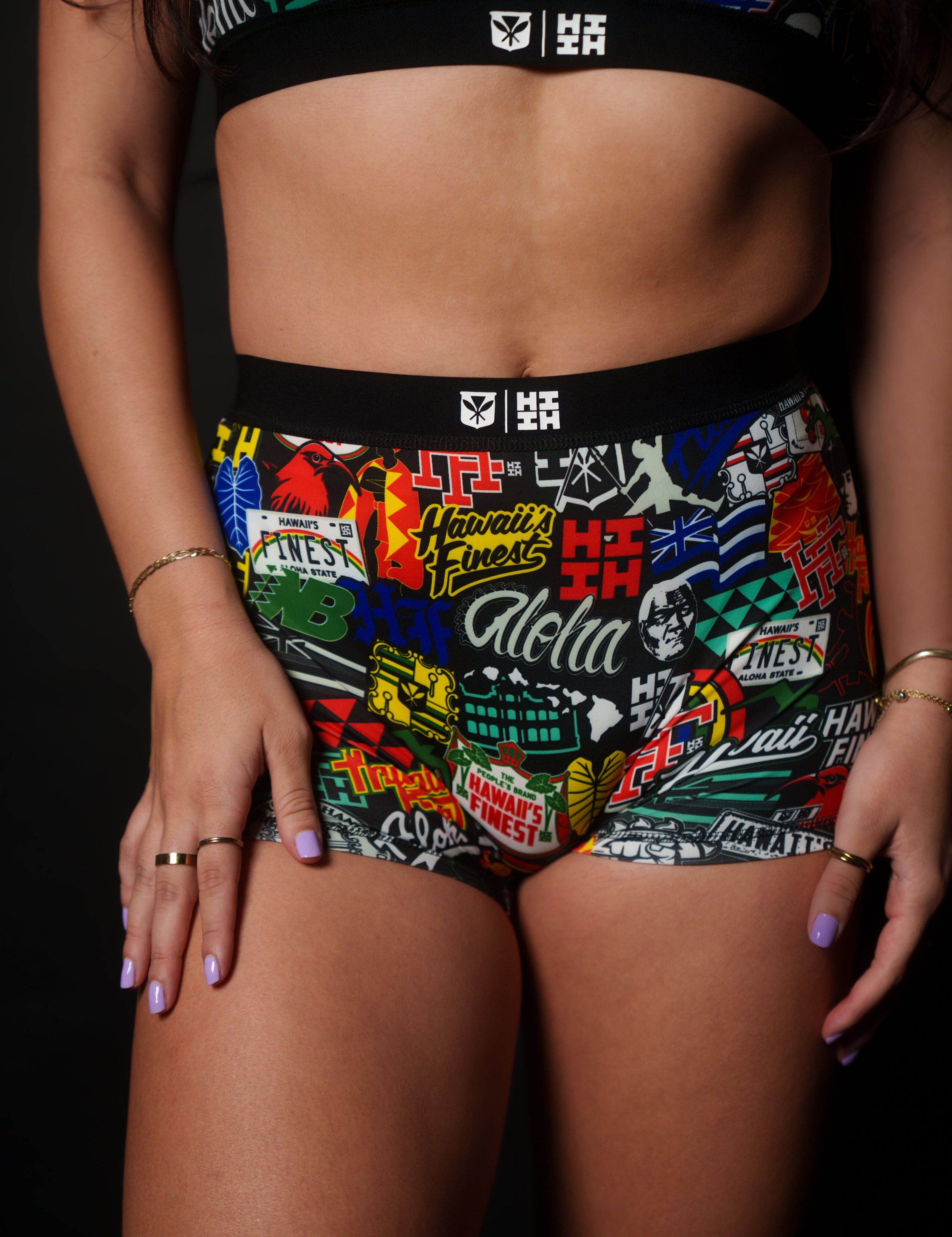 STICKERBOMB WOMEN'S BOY SHORTS Activewear Hawaii's Finest X-SMALL 