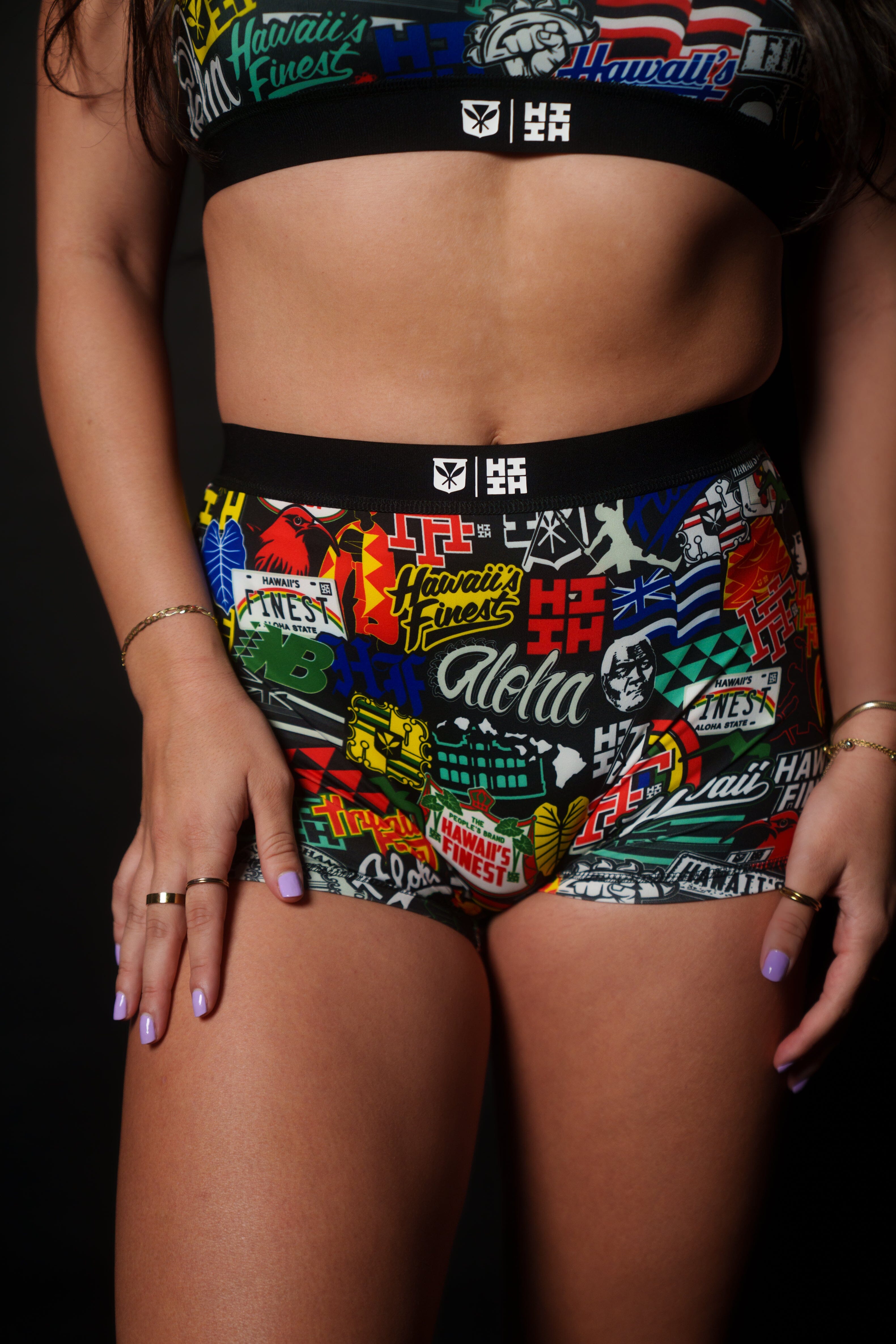 STICKERBOMB WOMEN'S BOY SHORTS Activewear Hawaii's Finest X-SMALL 