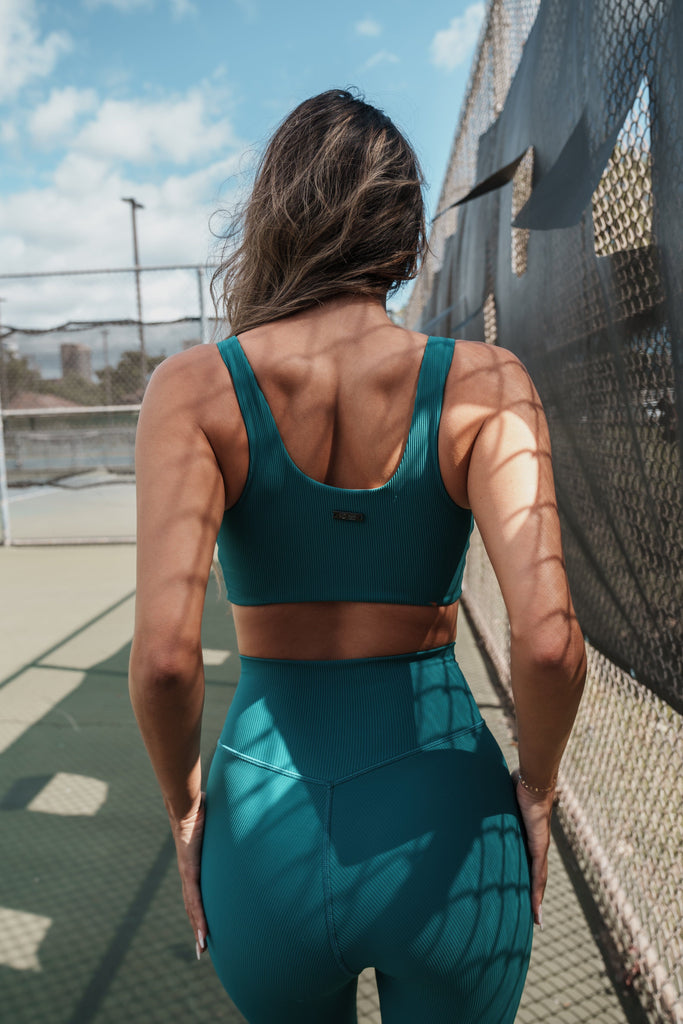 TEAL RIBBED CONTOUR SPORTS BRA