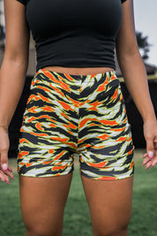 TIGER SAFETY CAMO MINI COLLECTION WOMEN'S FITTED SHORTS Shirts Hawaii's Finest 