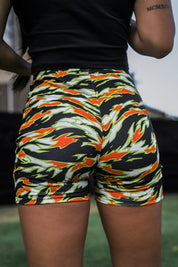 TIGER SAFETY CAMO MINI COLLECTION WOMEN'S FITTED SHORTS Shirts Hawaii's Finest 