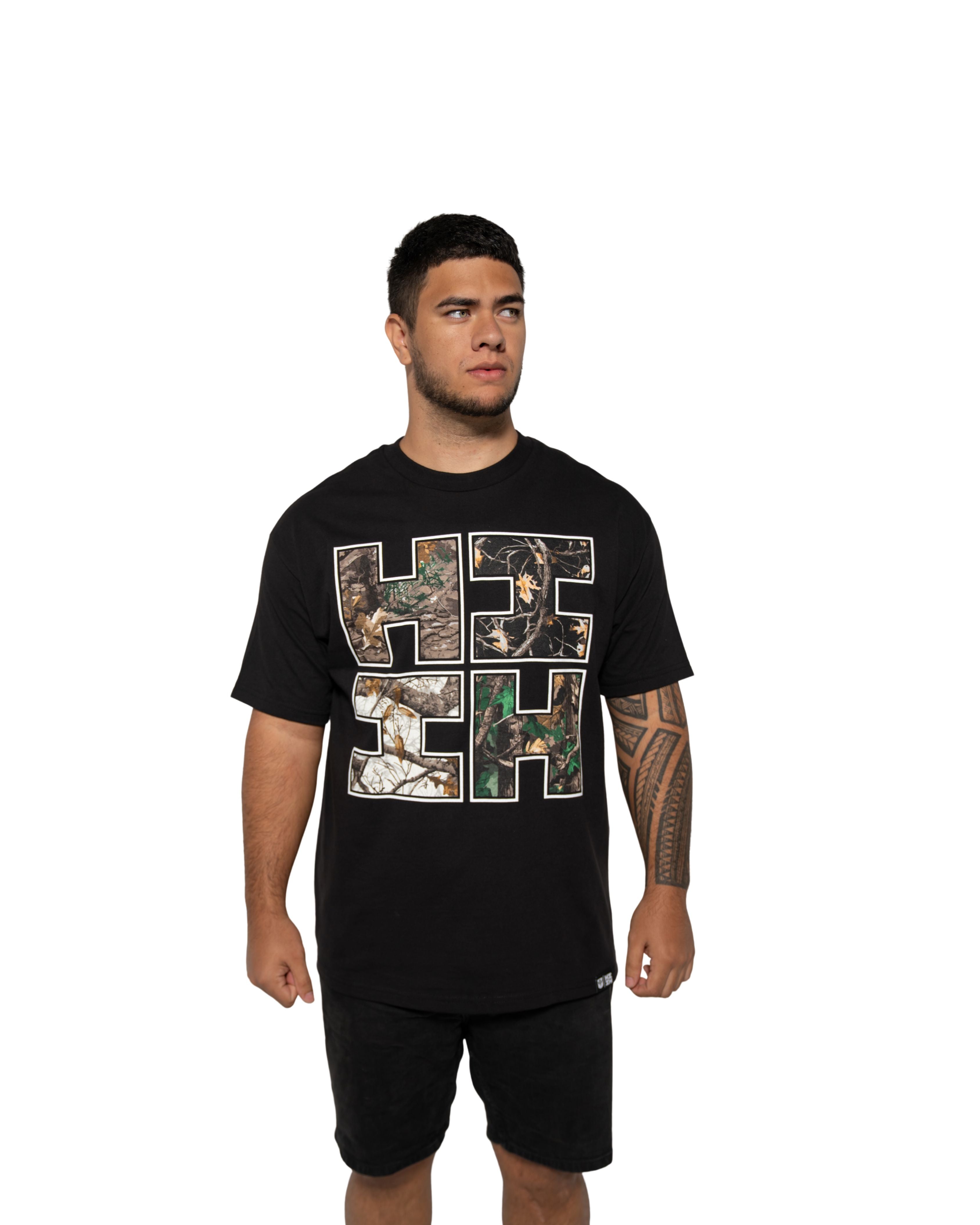 TREE CAMO MIX BLACK T-SHIRT Shirts Hawaii's Finest MEDIUM 