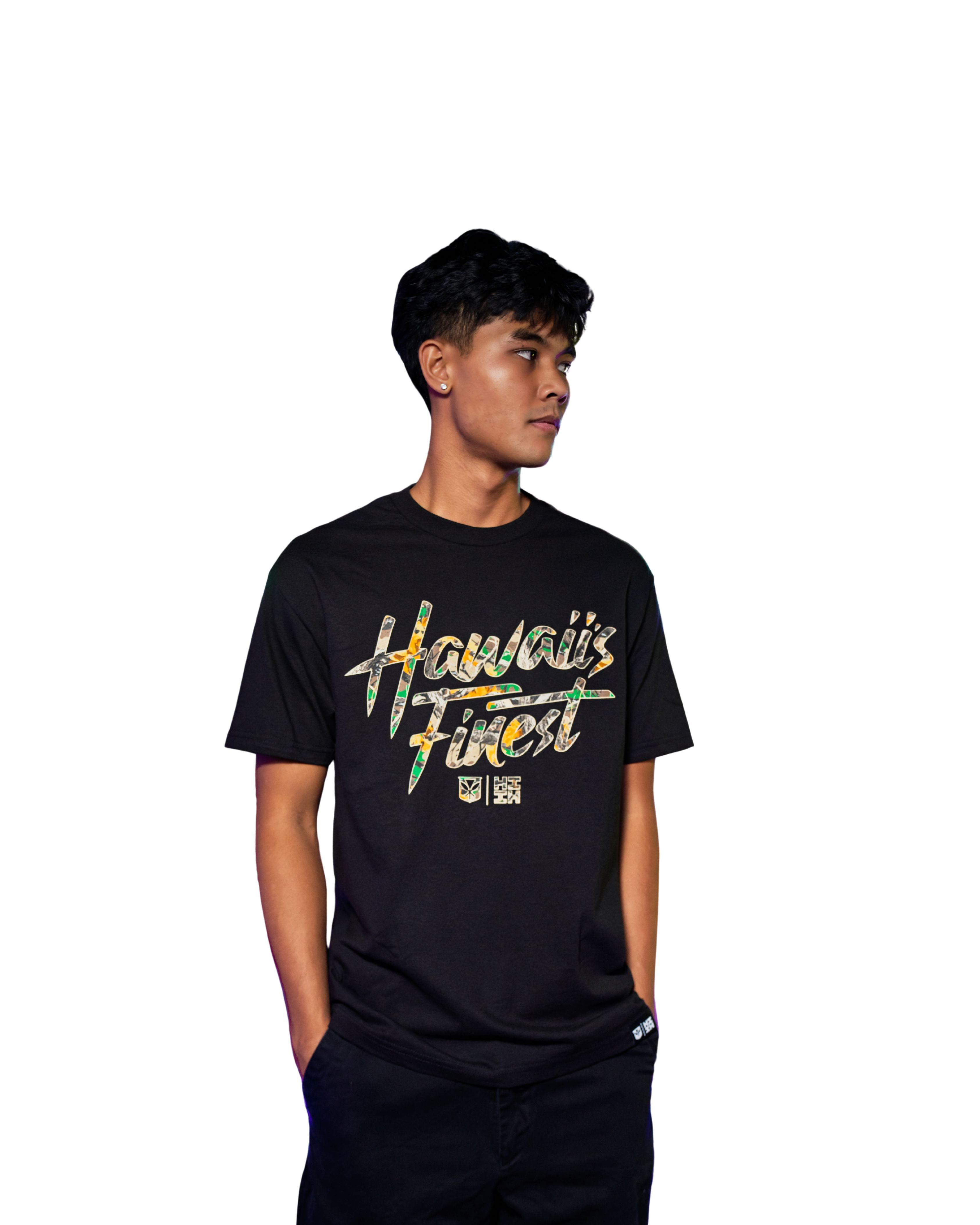 TREE CAMO SCRIPT GREEN T-SHIRT Shirts Hawaii's Finest MEDIUM 