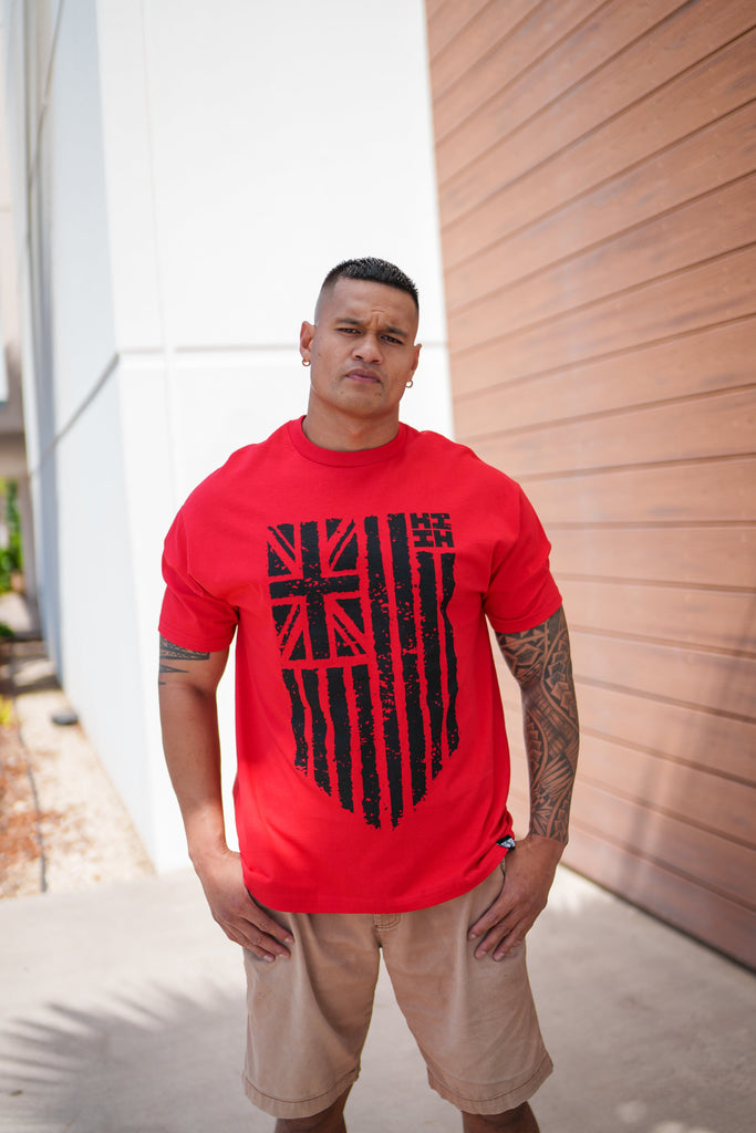 WAR FLAG RED T-SHIRT Shirts Hawaii's Finest MEDIUM 