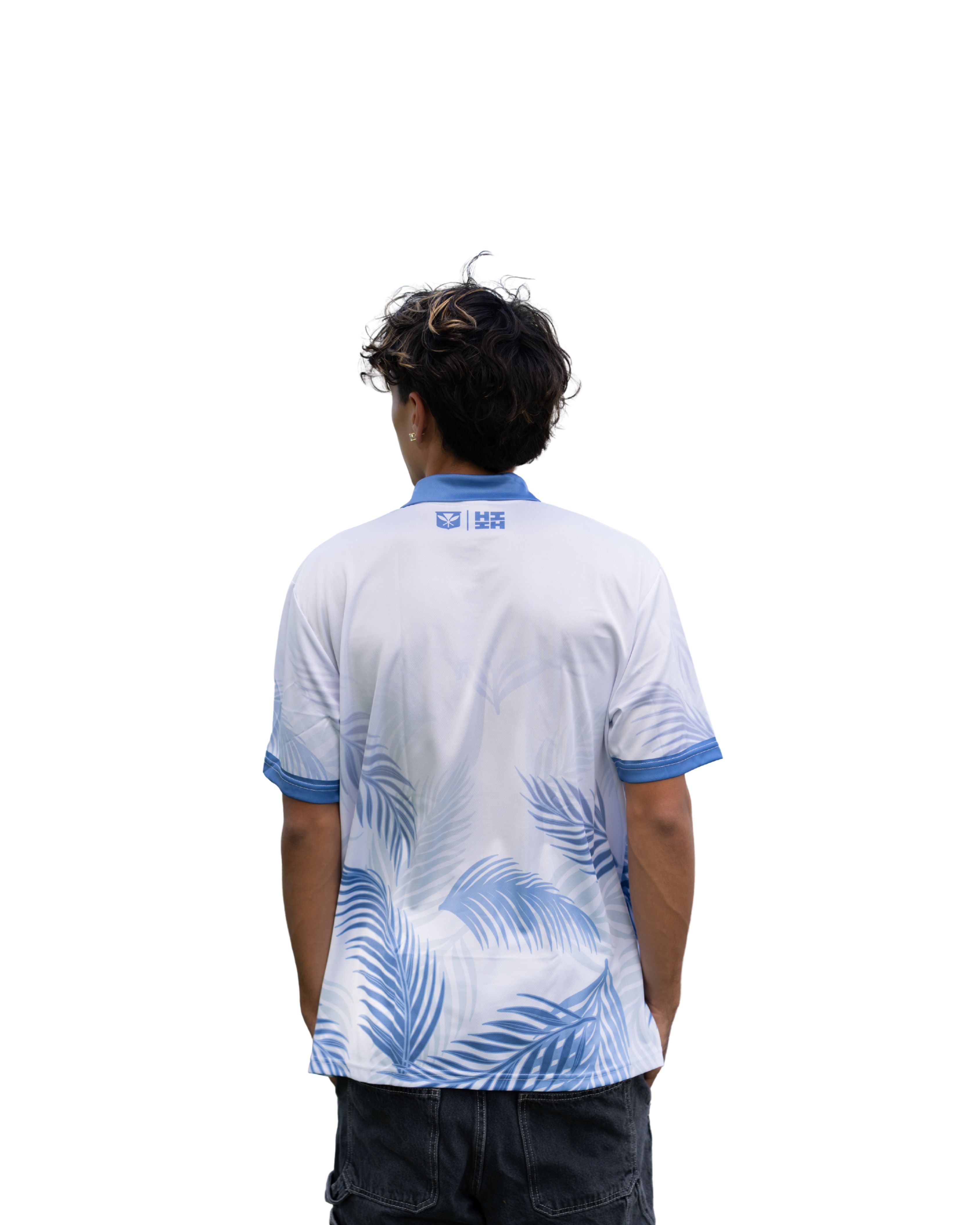WHITE & BLUE PALMS GOLF SHIRT Shirts Hawaii's Finest 