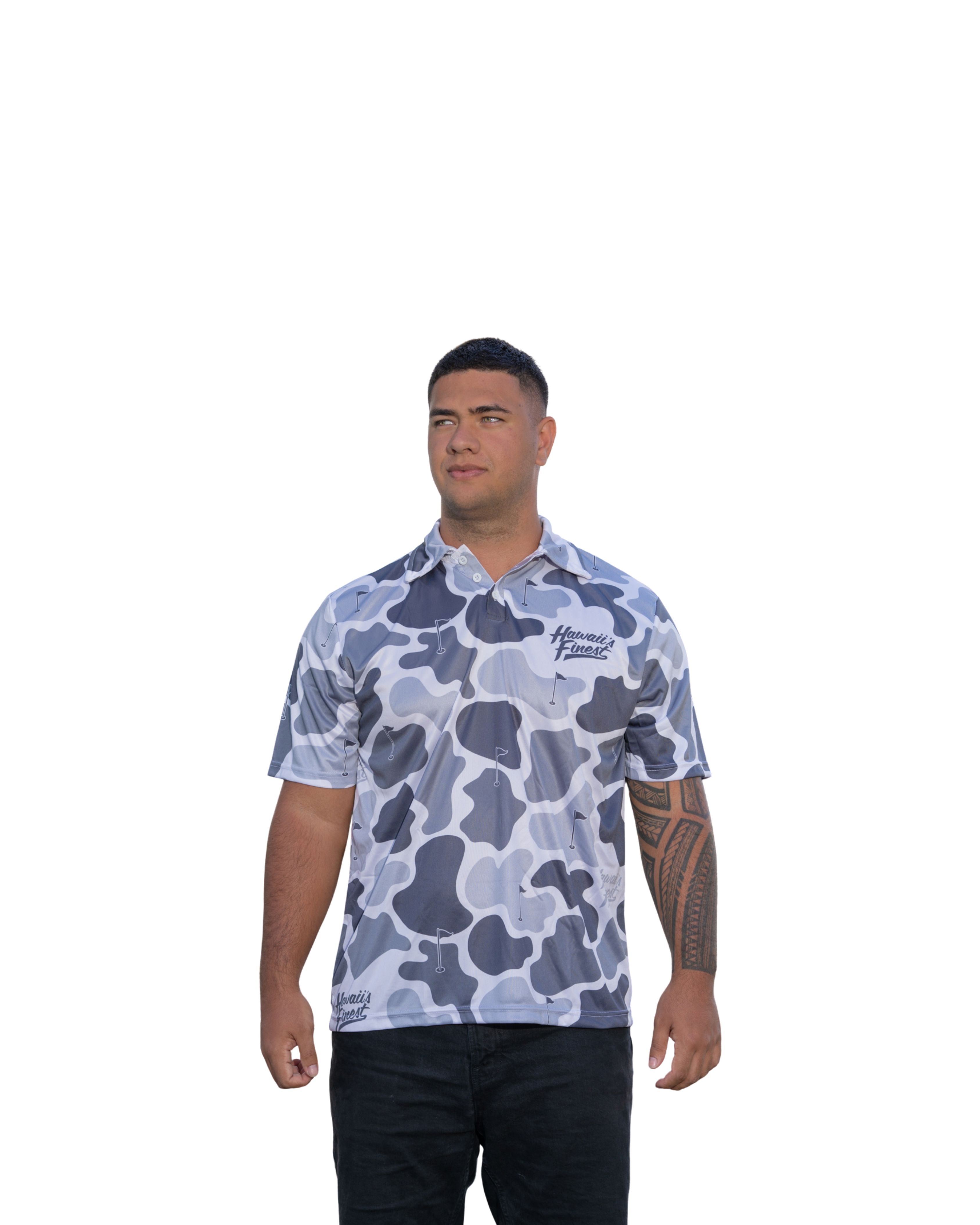 WHITE & LIGHT GRAY GOLF CAMO GOLF SHIRT Shirts Hawaii's Finest X-SMALL 