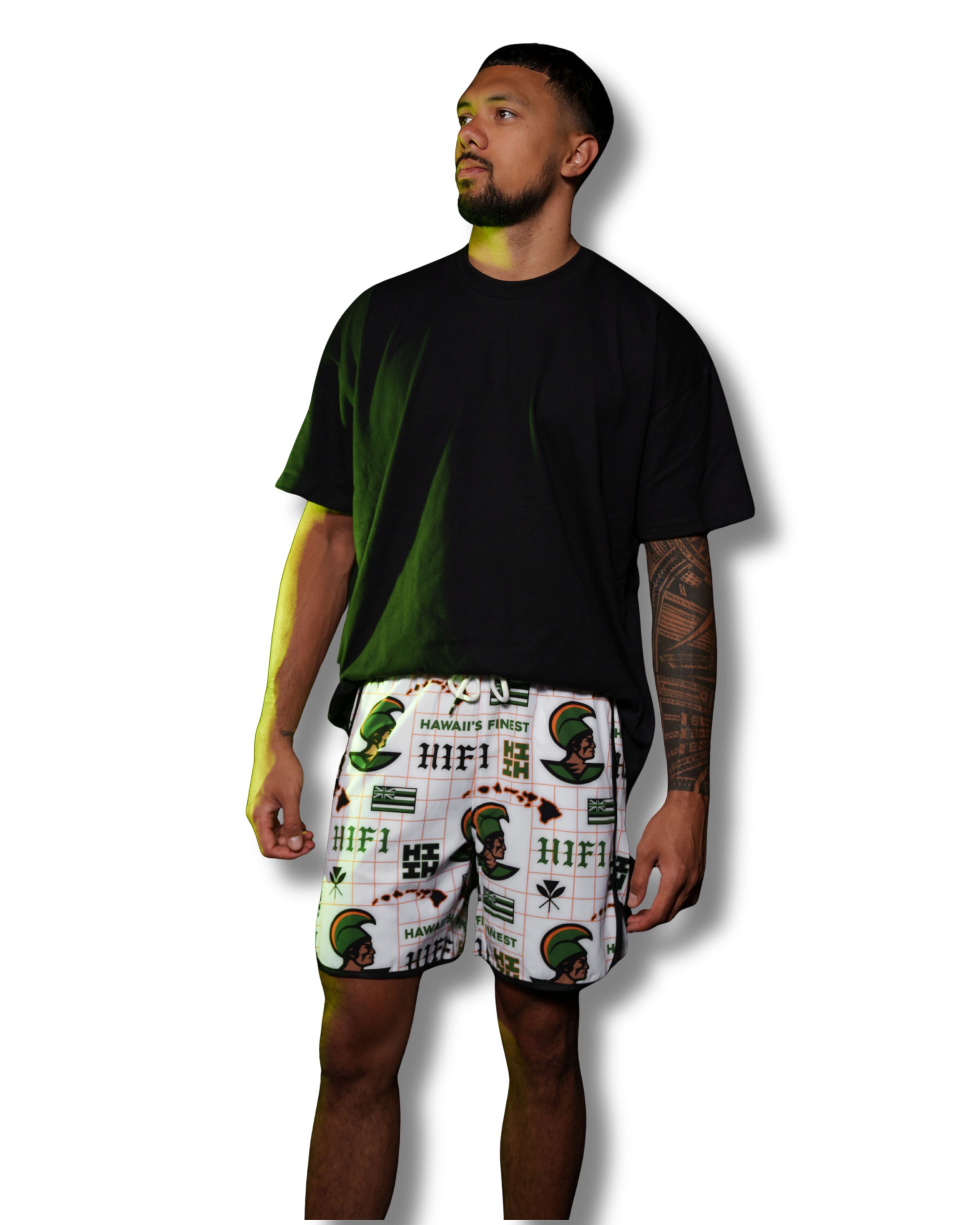 WHITE & OLIVE KOA PERFORMANCE SHORTS Shorts Hawaii's Finest SMALL 
