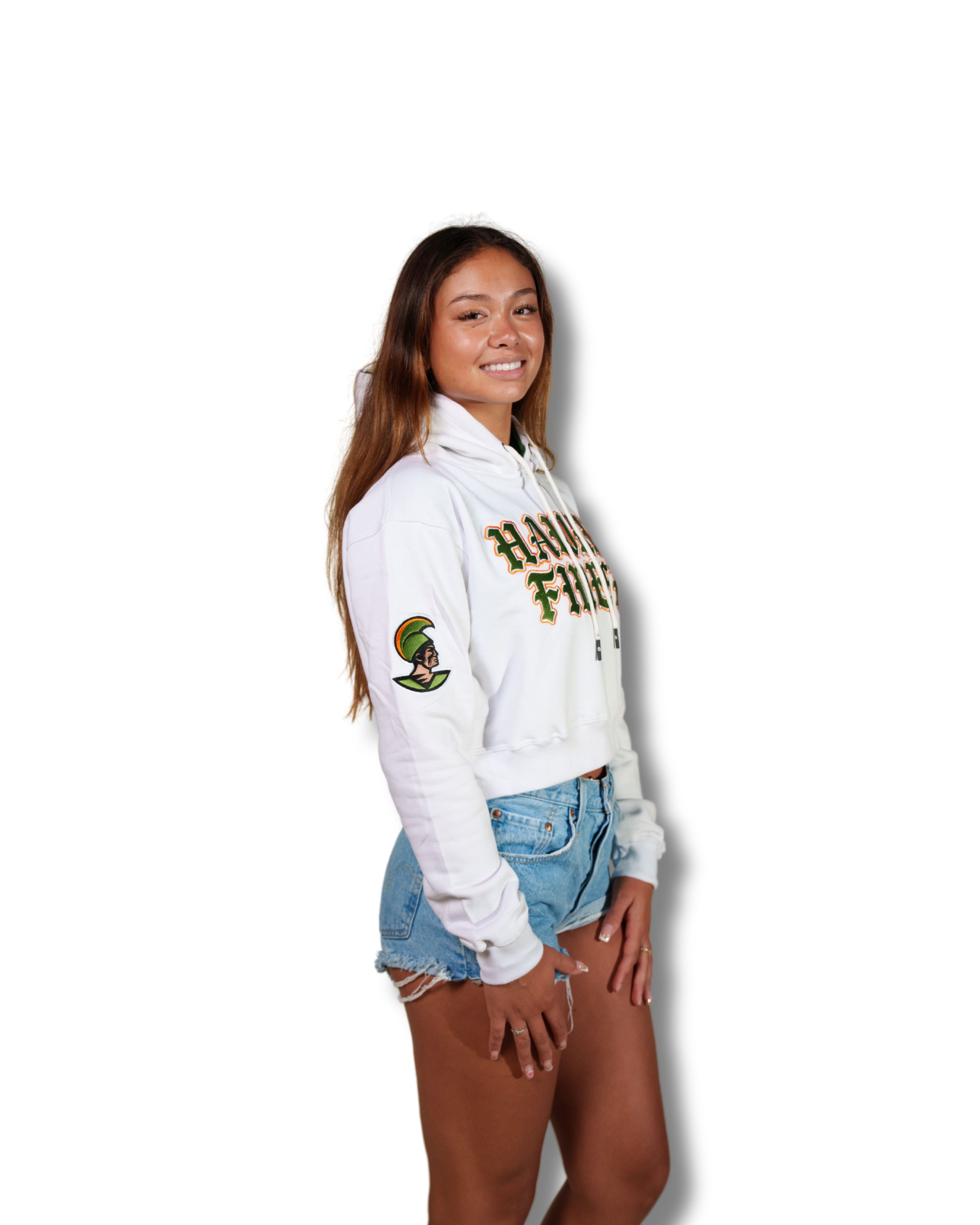WHITE & OLIVE KOA WOMEN'S CROP HOODIE Jacket Hawaii's Finest 
