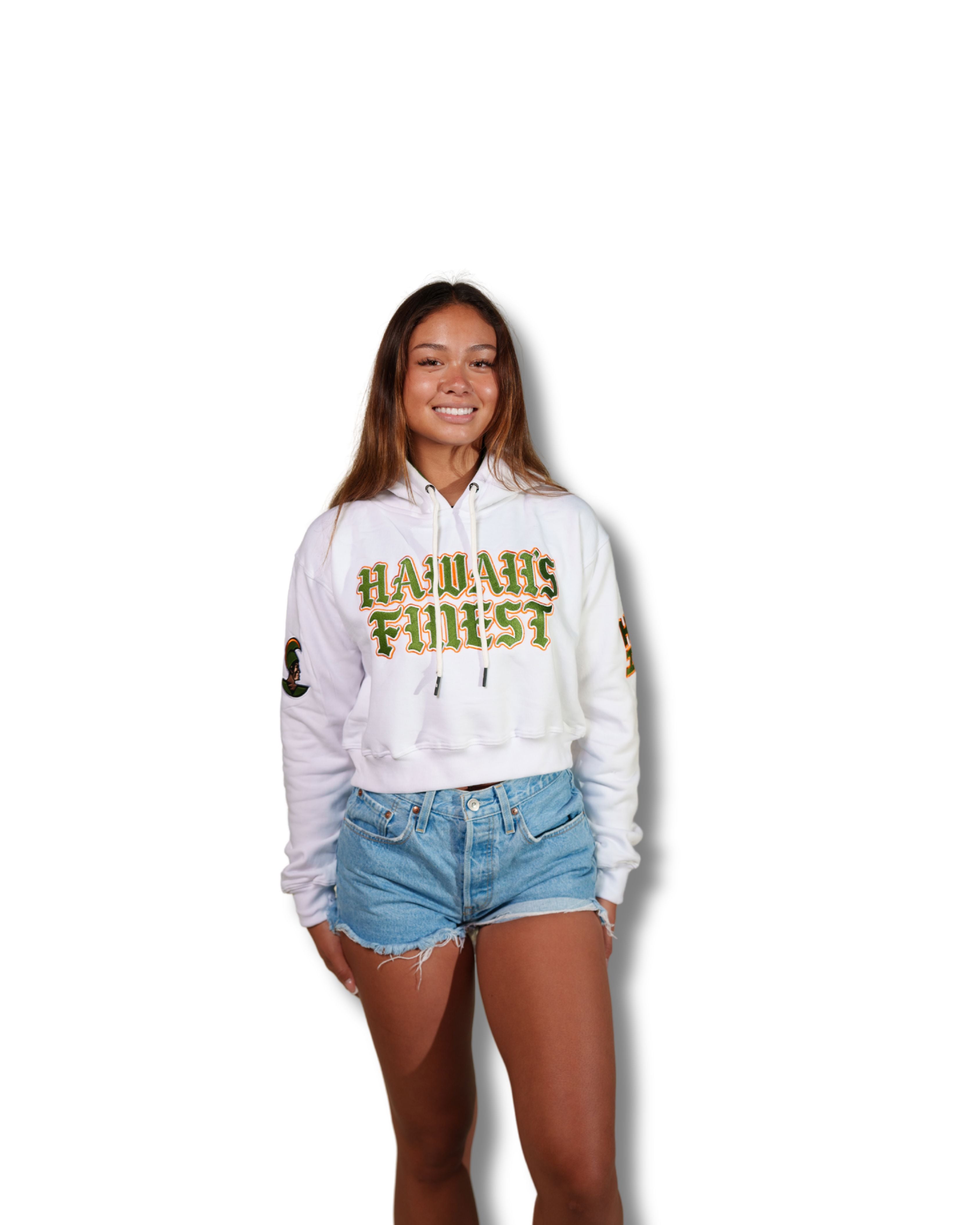 WHITE & OLIVE KOA WOMEN'S CROP HOODIE Jacket Hawaii's Finest X-SMALL 