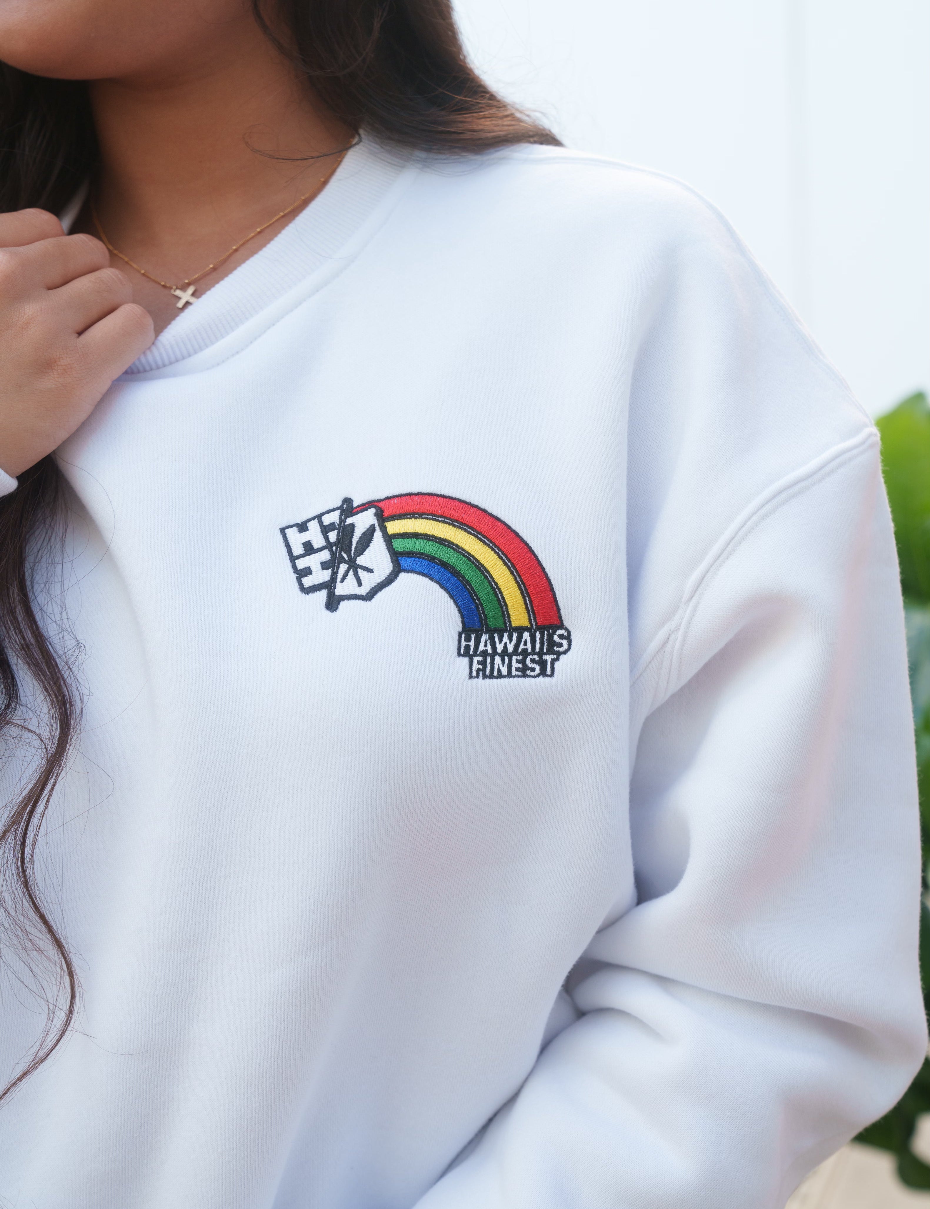 WHITE RAINBOW CREW NECK SWEATER Jacket Hawaii's Finest 