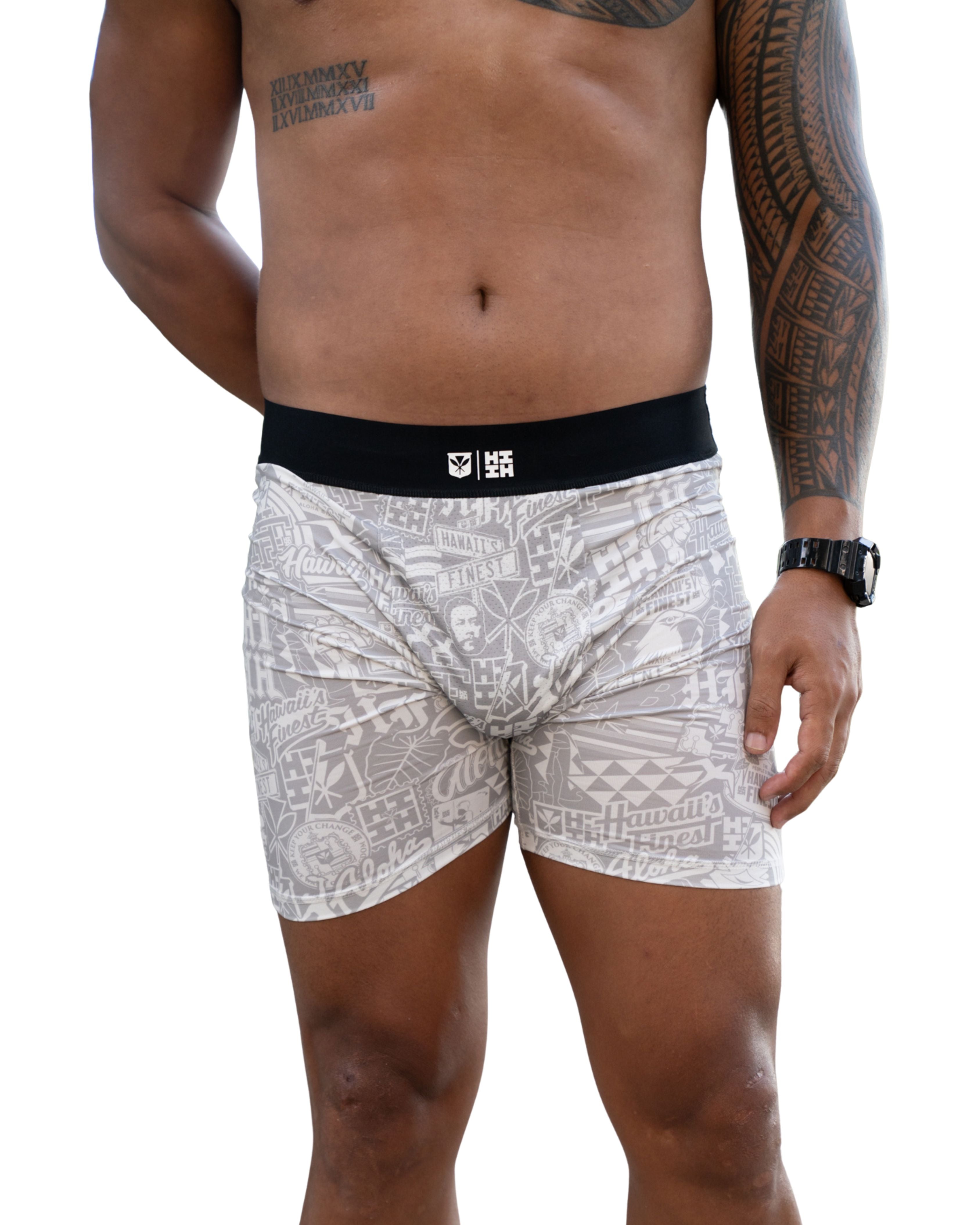 WHITE STICKERBOMB MEN'S BOXERS Shorts Hawaii's Finest 