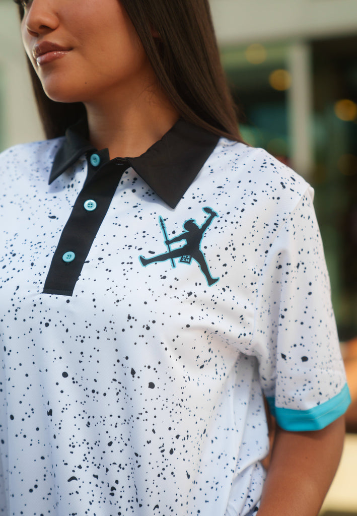 WHITE & TEAL KANAKA JUMPMAN GOLF SHIRT Jersey Hawaii's Finest 