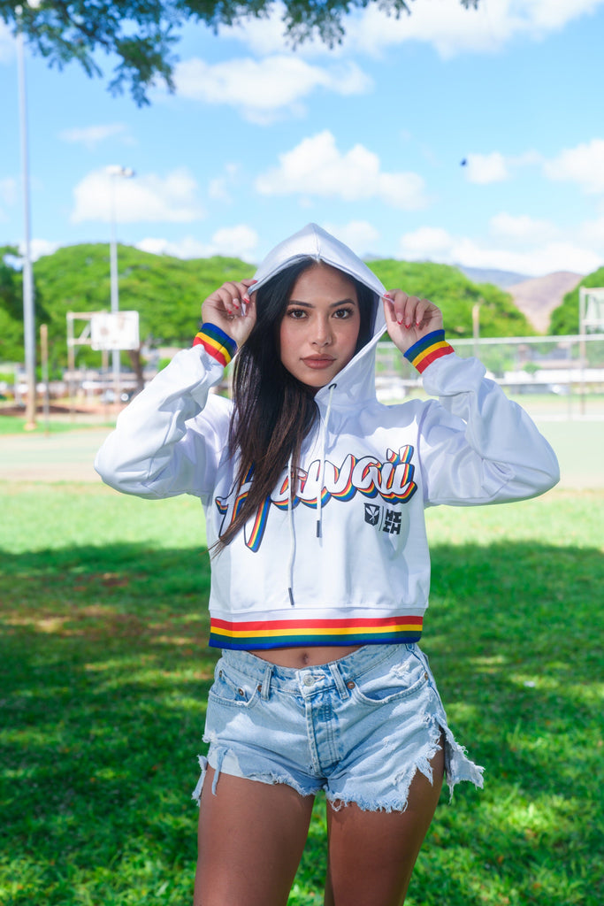 WHITE UH RETRO WOMEN'S CROP HOODIE Jacket Hawaii's Finest 