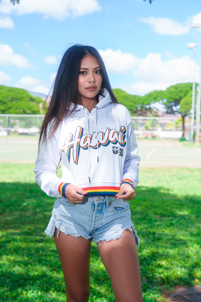 WHITE UH RETRO WOMEN'S CROP HOODIE Jacket Hawaii's Finest 