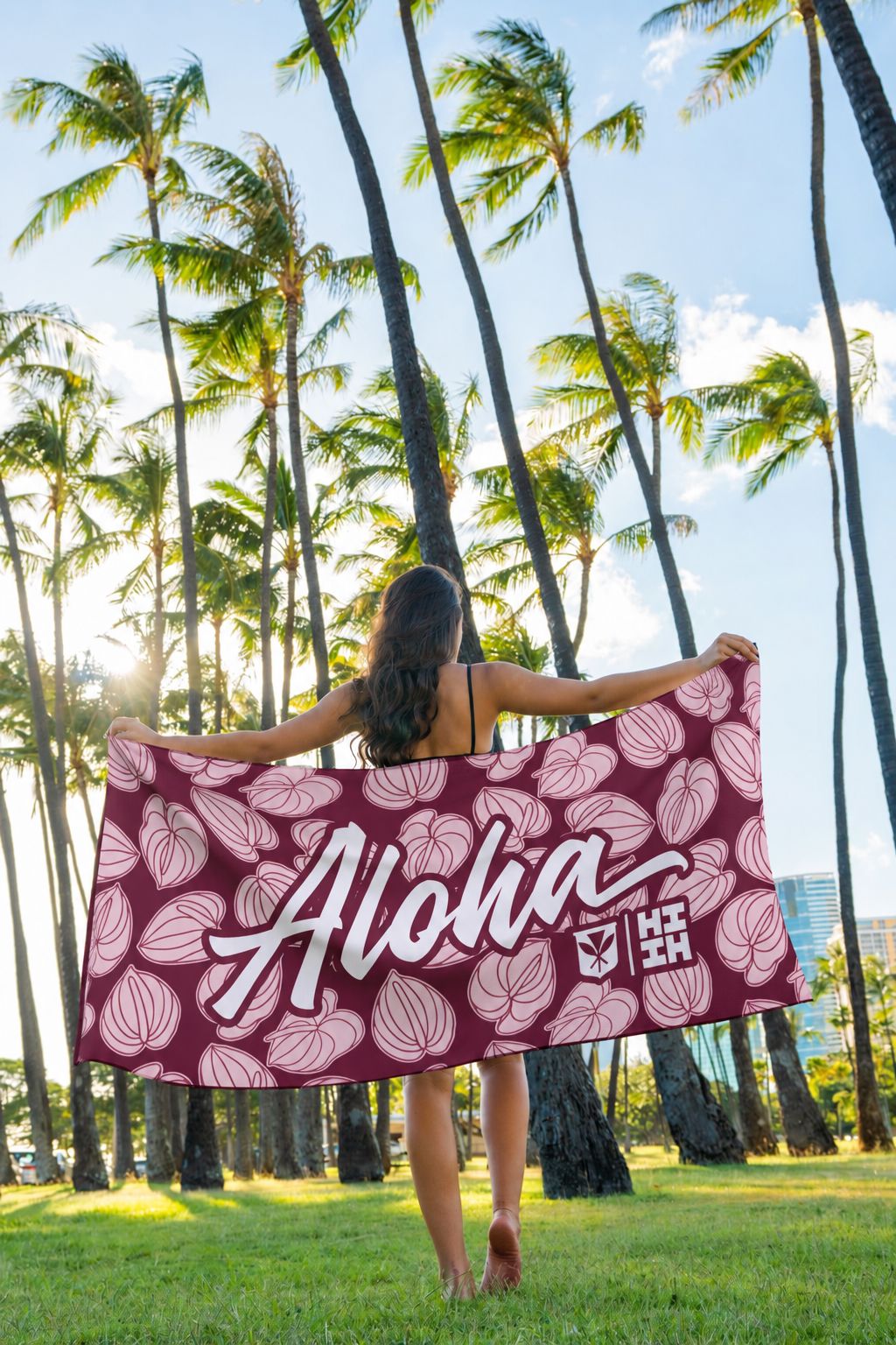 WINE RED ANTHURIUM TOWEL Utility Hawaii's Finest 