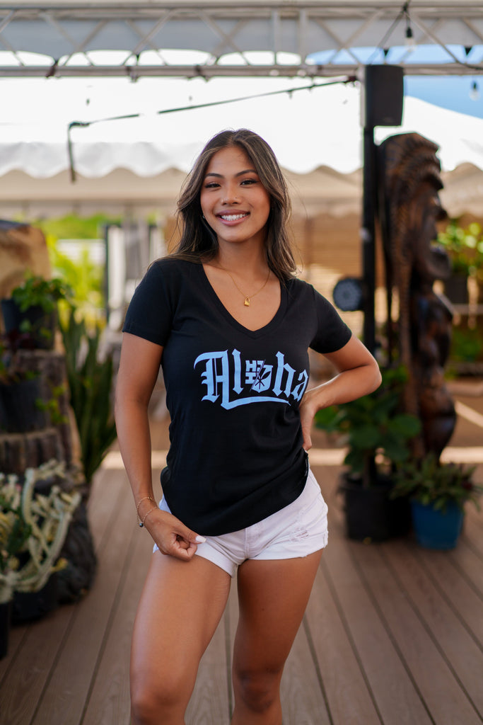 WOMEN'S ALOHA BLUE TOP Shirts Hawaii's Finest SMALL 