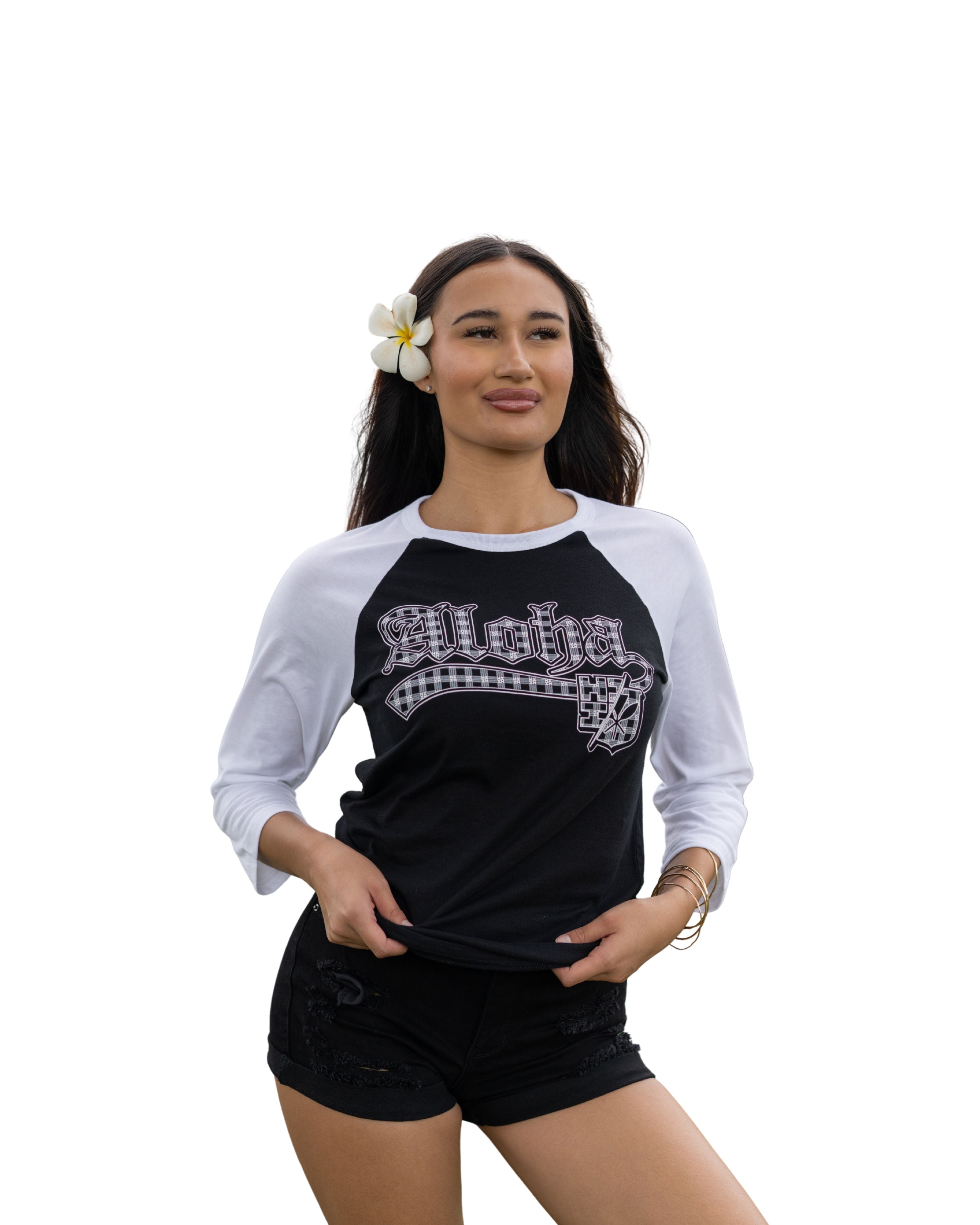 WOMEN'S ALOHA PALAKA BLACK TOP Shirts Hawaii's Finest SMALL 