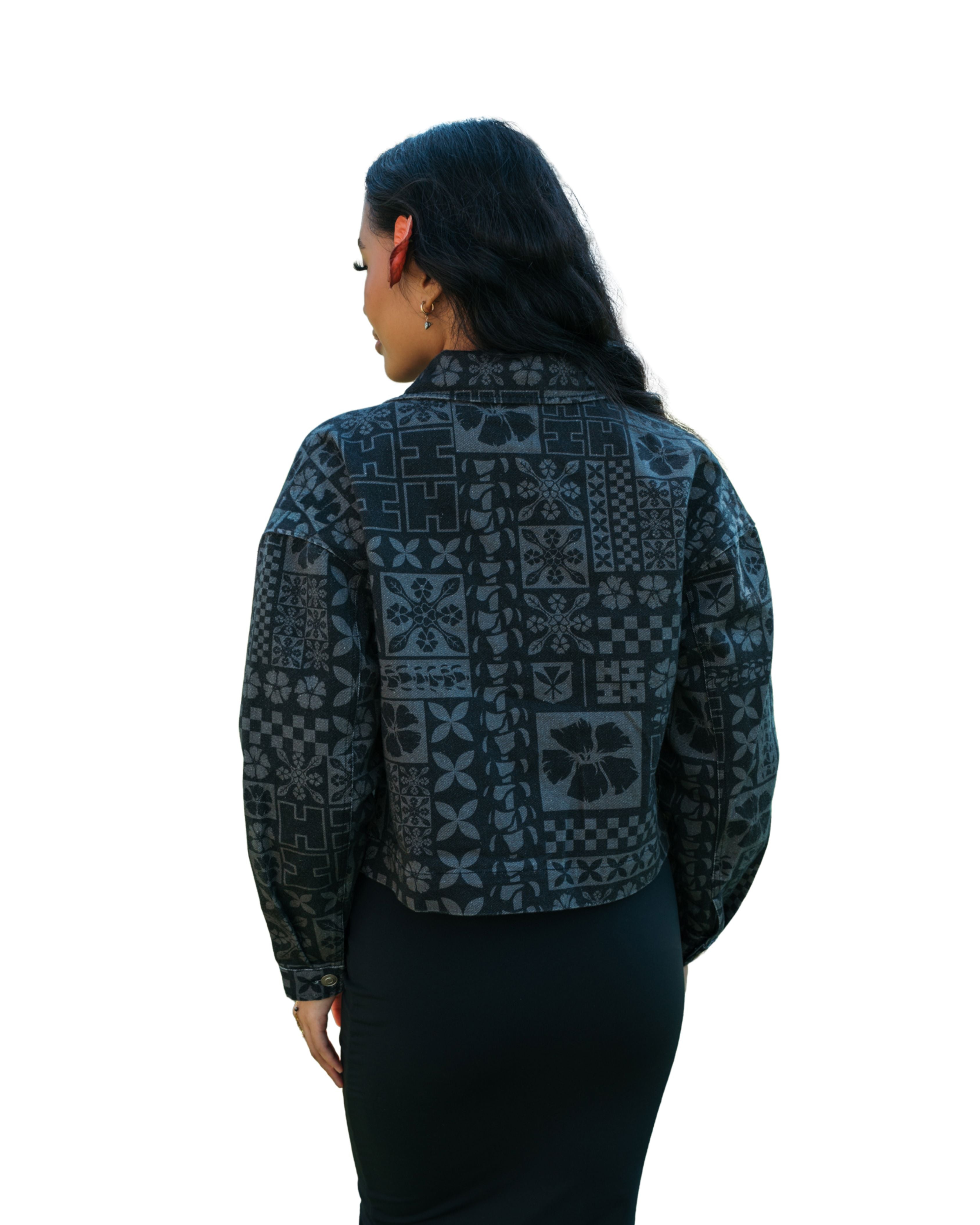 WOMEN'S BLACK COLLAGE DENIM JACKET Jacket Hawaii's Finest 