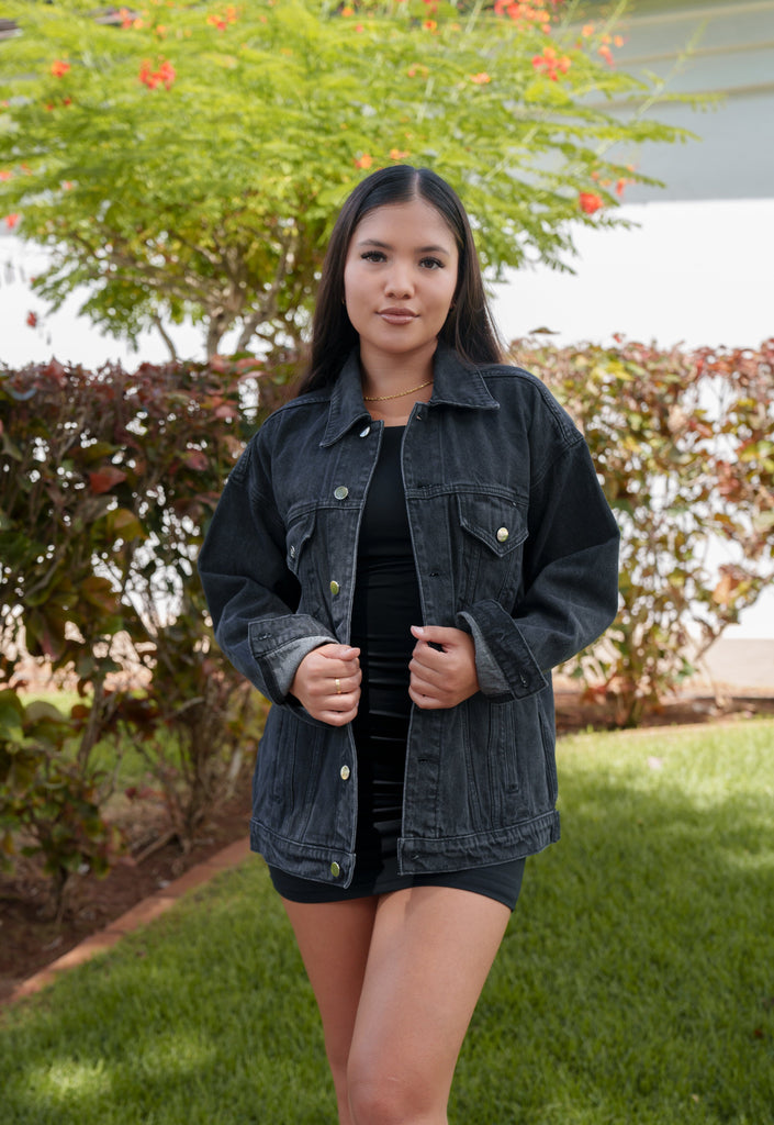 WOMEN'S BLACK DENIM JACKET Jacket Hawaii's Finest X-SMALL 