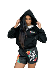 WOMEN'S BLACK FLORAL SLOUCH HOODIE Jacket Hawaii's Finest 