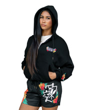 WOMEN'S BLACK FLORAL SLOUCH HOODIE Jacket Hawaii's Finest X-SMALL 