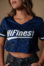 WOMEN'S BLUE TRIBAL CROP BASEBALL JERSEY Jersey Hawaii's Finest 