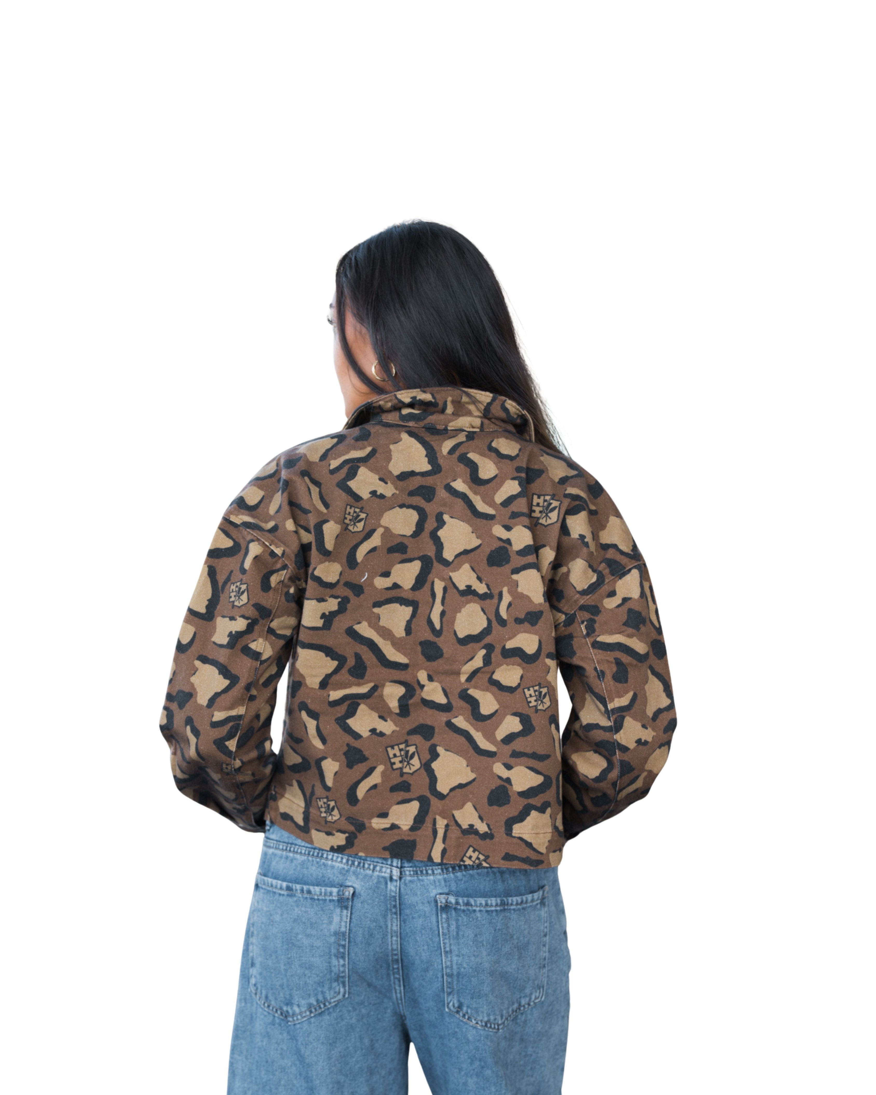 WOMEN'S BROWN ISLANDS CHEETAH DENIM JACKET Jacket Hawaii's Finest 