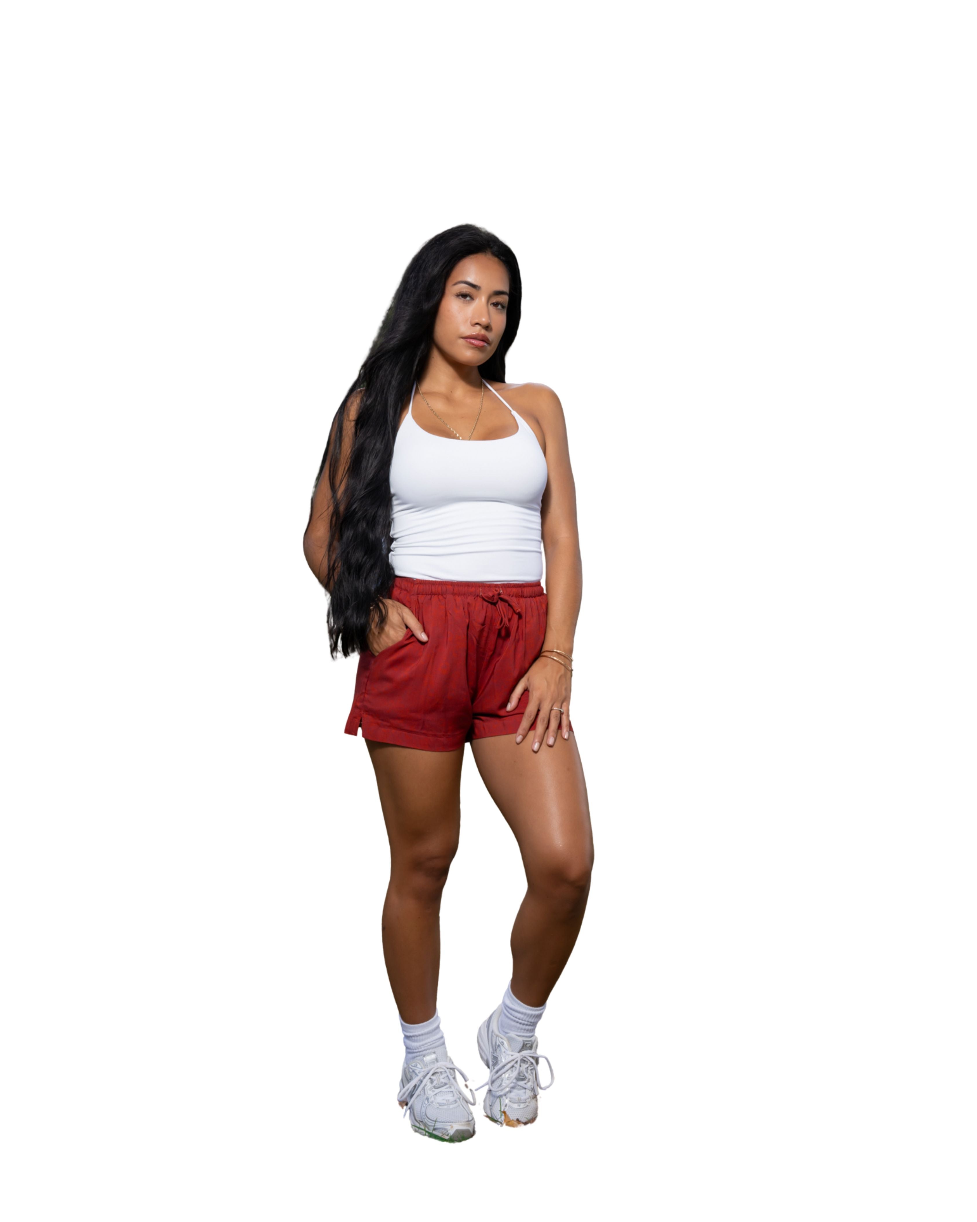 WOMEN'S BURGUNDY FLORAL FLOWY SHORTS Shirts Hawaii's Finest 