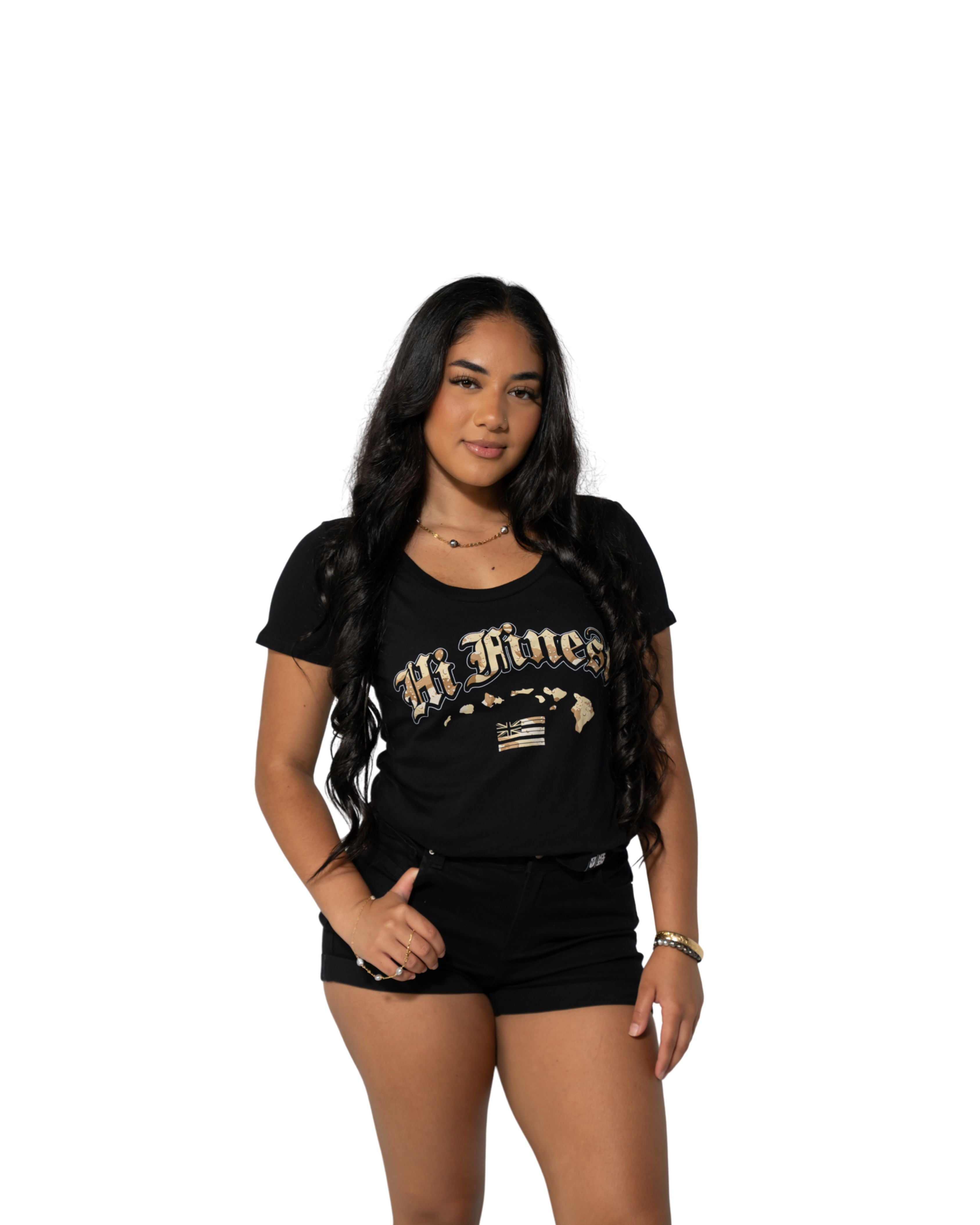 WOMEN'S CAMO DESERT OLD ENGLISH TOP Shirts Hawaii's Finest SMALL 