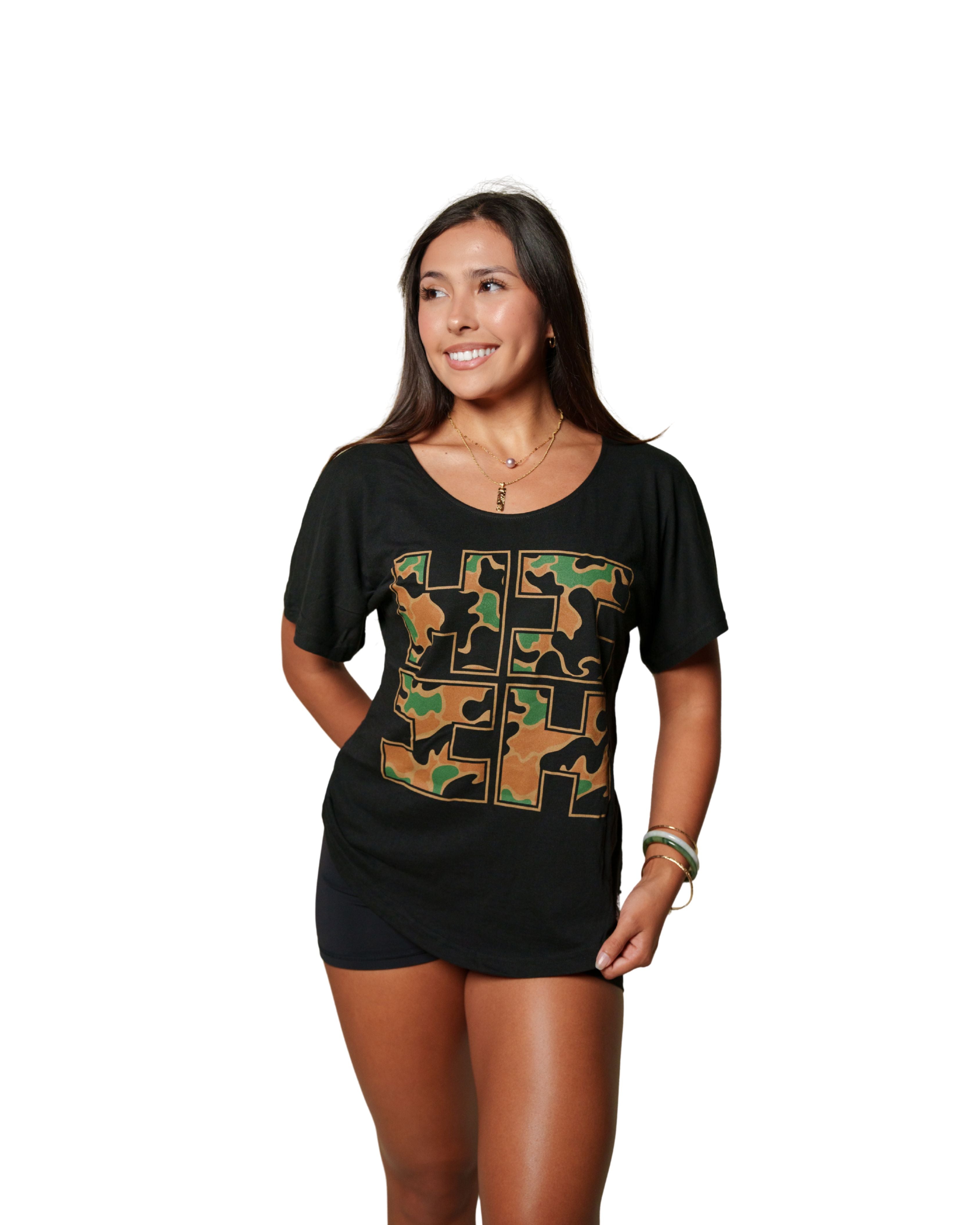 WOMEN'S CAMO LOGO WOODLAND TOP Shirts Hawaii's Finest 