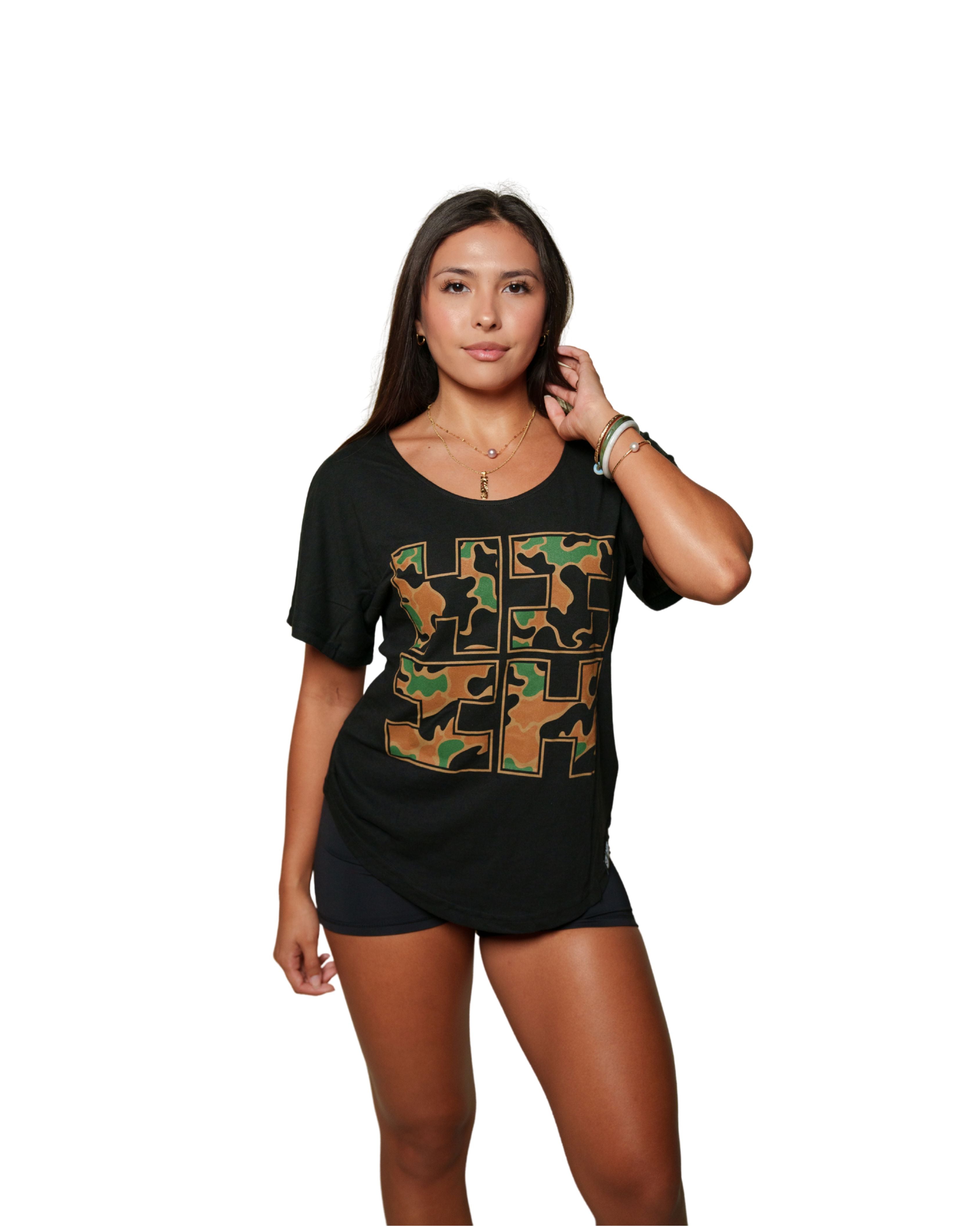 WOMEN'S CAMO LOGO WOODLAND TOP Shirts Hawaii's Finest SMALL 