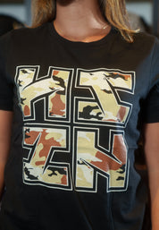 WOMEN'S CAMO SLIT LOGO DESERT TOP Shirts Hawaii's Finest 