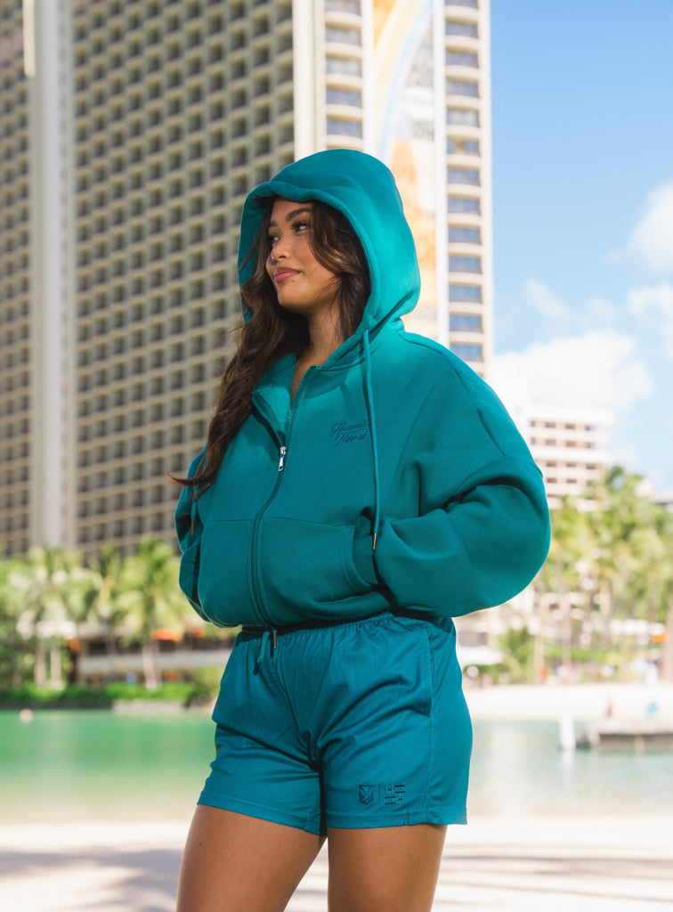 WOMEN'S DARK GREEN SLOUCH HOODIE Jacket Hawaii's Finest 