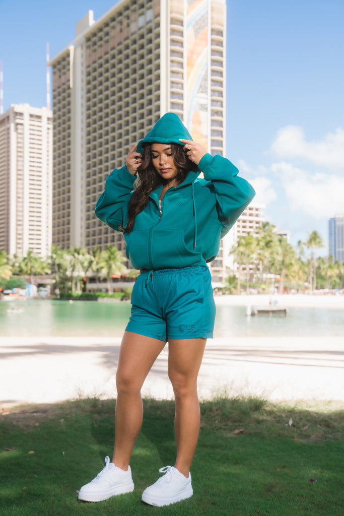 WOMEN'S DARK GREEN SLOUCH HOODIE Jacket Hawaii's Finest 