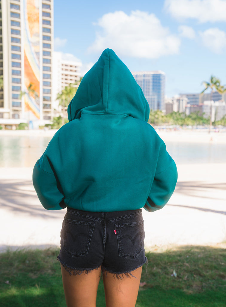 WOMEN'S DARK GREEN SLOUCH HOODIE Jacket Hawaii's Finest 