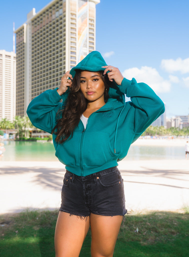 WOMEN'S DARK GREEN SLOUCH HOODIE Jacket Hawaii's Finest X-SMALL 