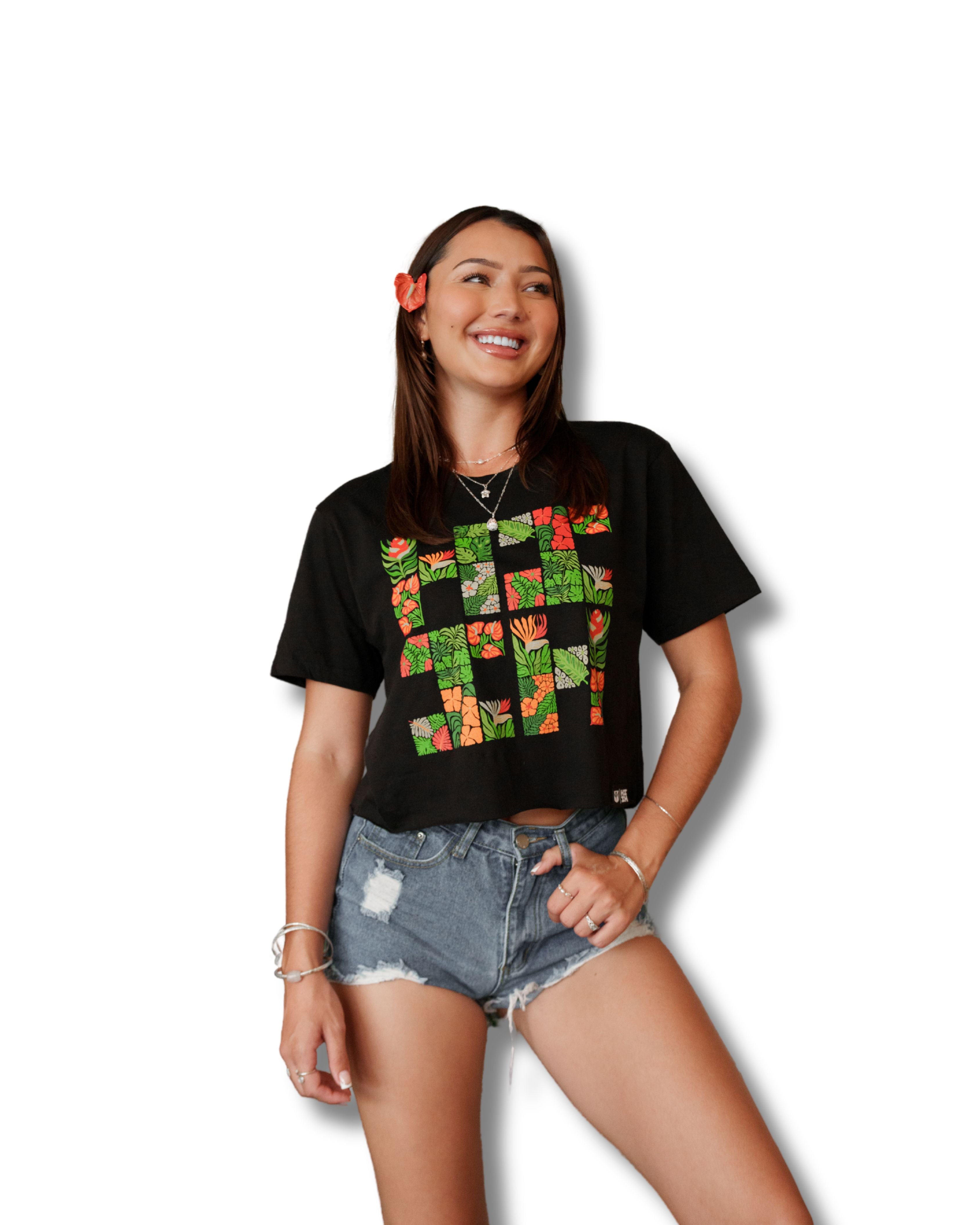 WOMEN'S FLORAL LOGO RASTA TOP Shirts Hawaii's Finest SMALL 