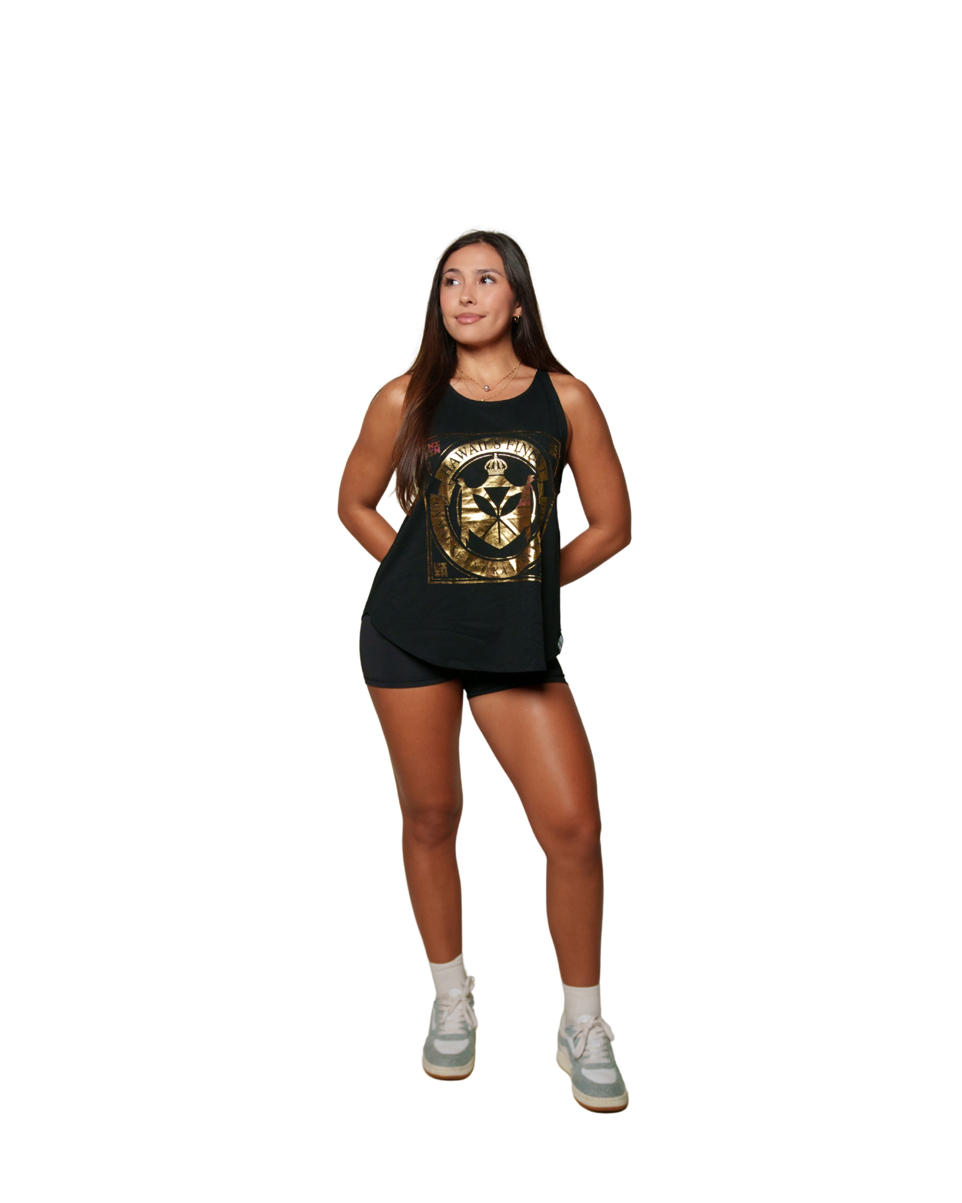 WOMEN'S FOIL CREST GOLD TOP Shirts Hawaii's Finest 