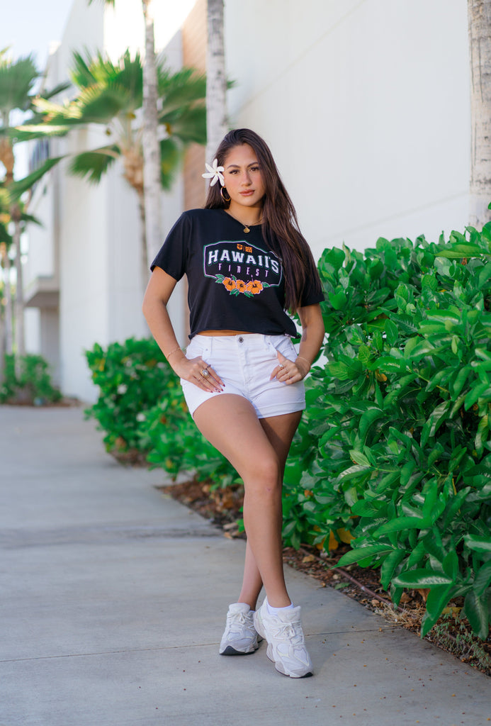 WOMEN'S HIBISCUS CREST ORANGE TOP Shirts Hawaii's Finest SMALL 