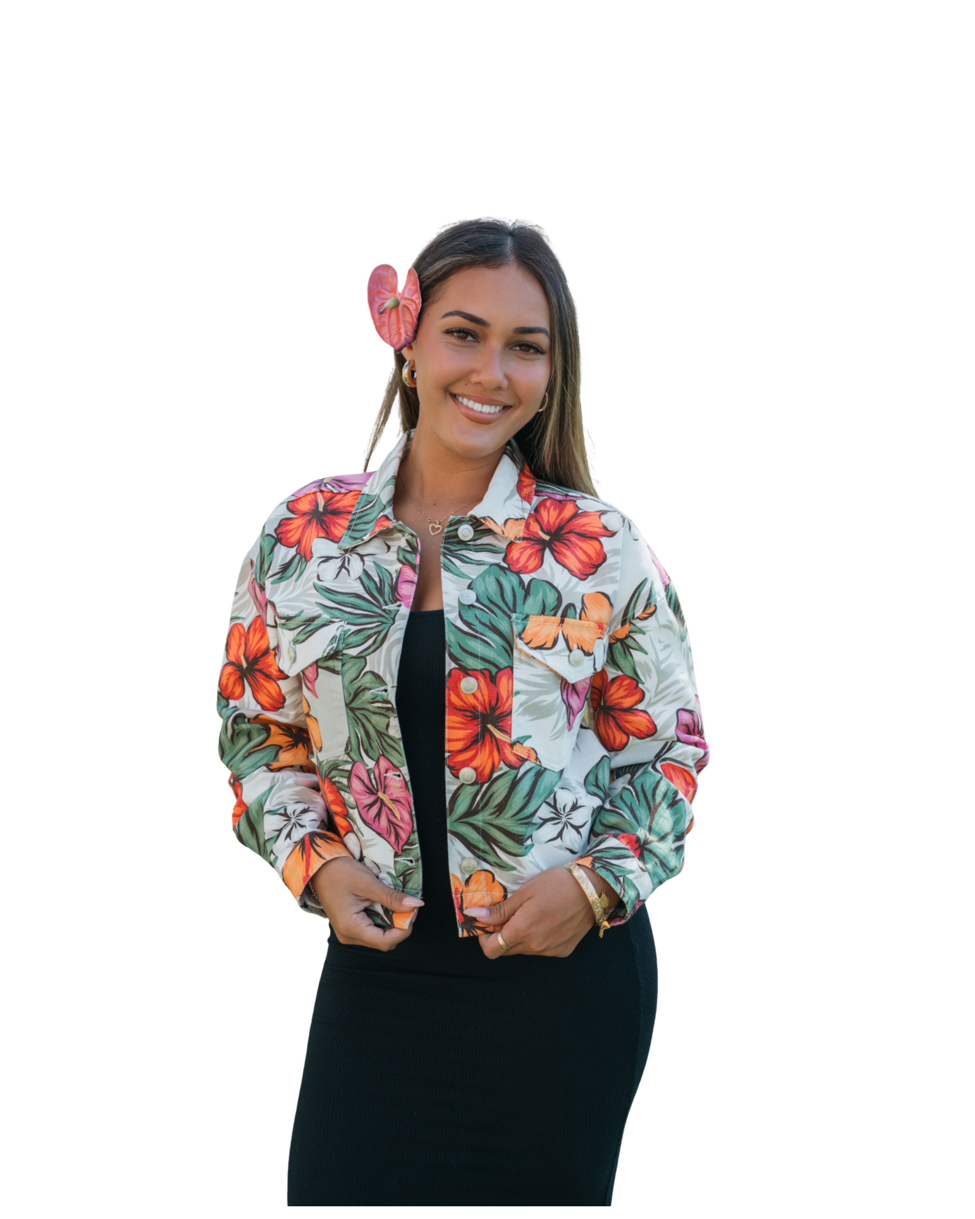 WOMEN'S HIBISCUS DENIM JACKET Jacket Hawaii's Finest X-SMALL 